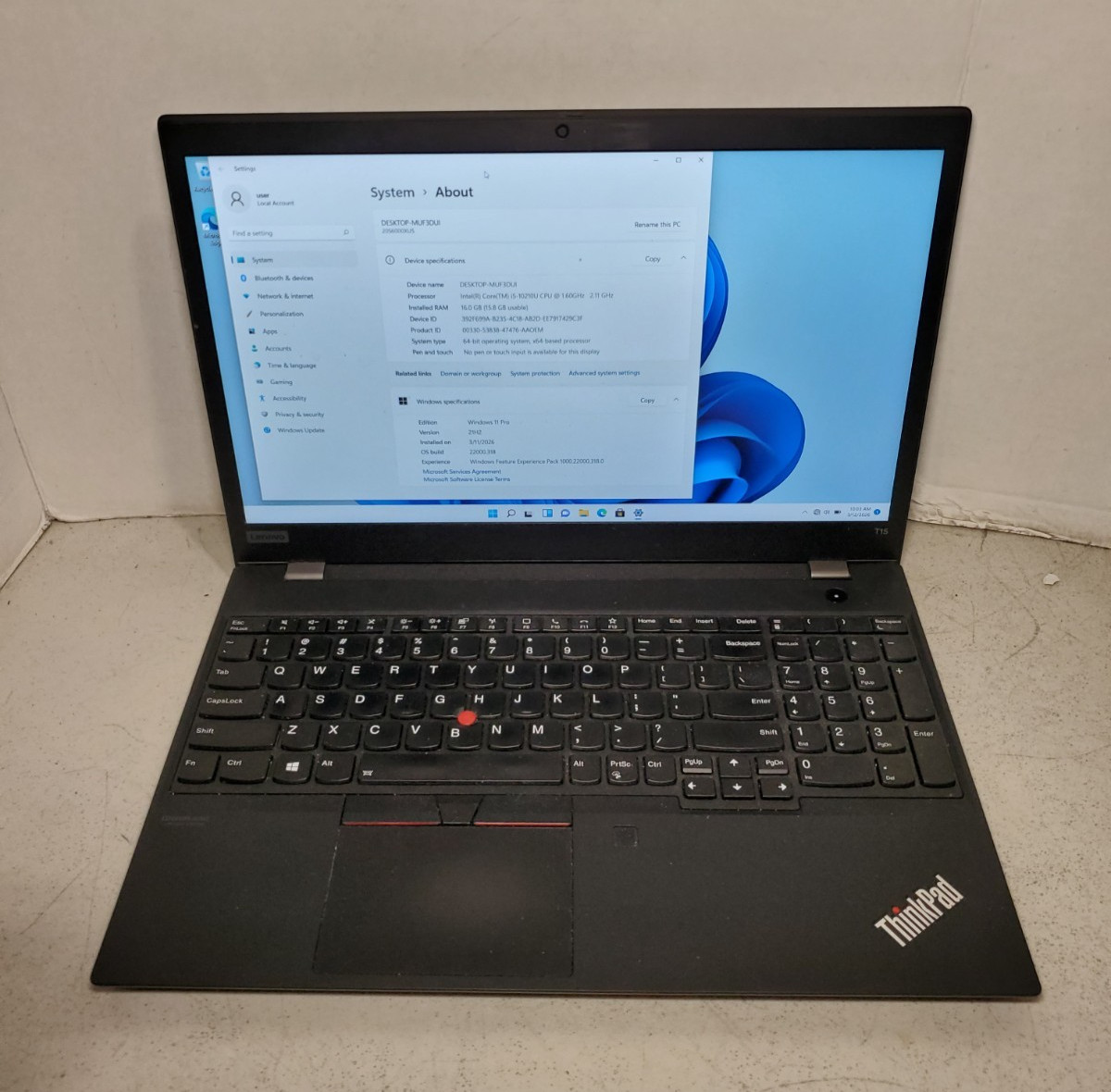 Lenovo ThinkPad T15 15.6″ Laptop i5-10210u 16GB RAM 256GB SSD Win11 #69