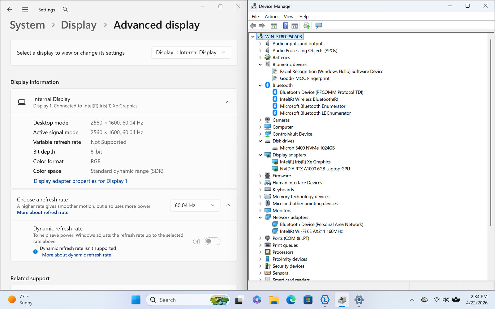 Dell Precision 5480 WQXGA Touch 14″ I7-13800H 1TB SSD 32GB W11P RTX A1000 *READ*