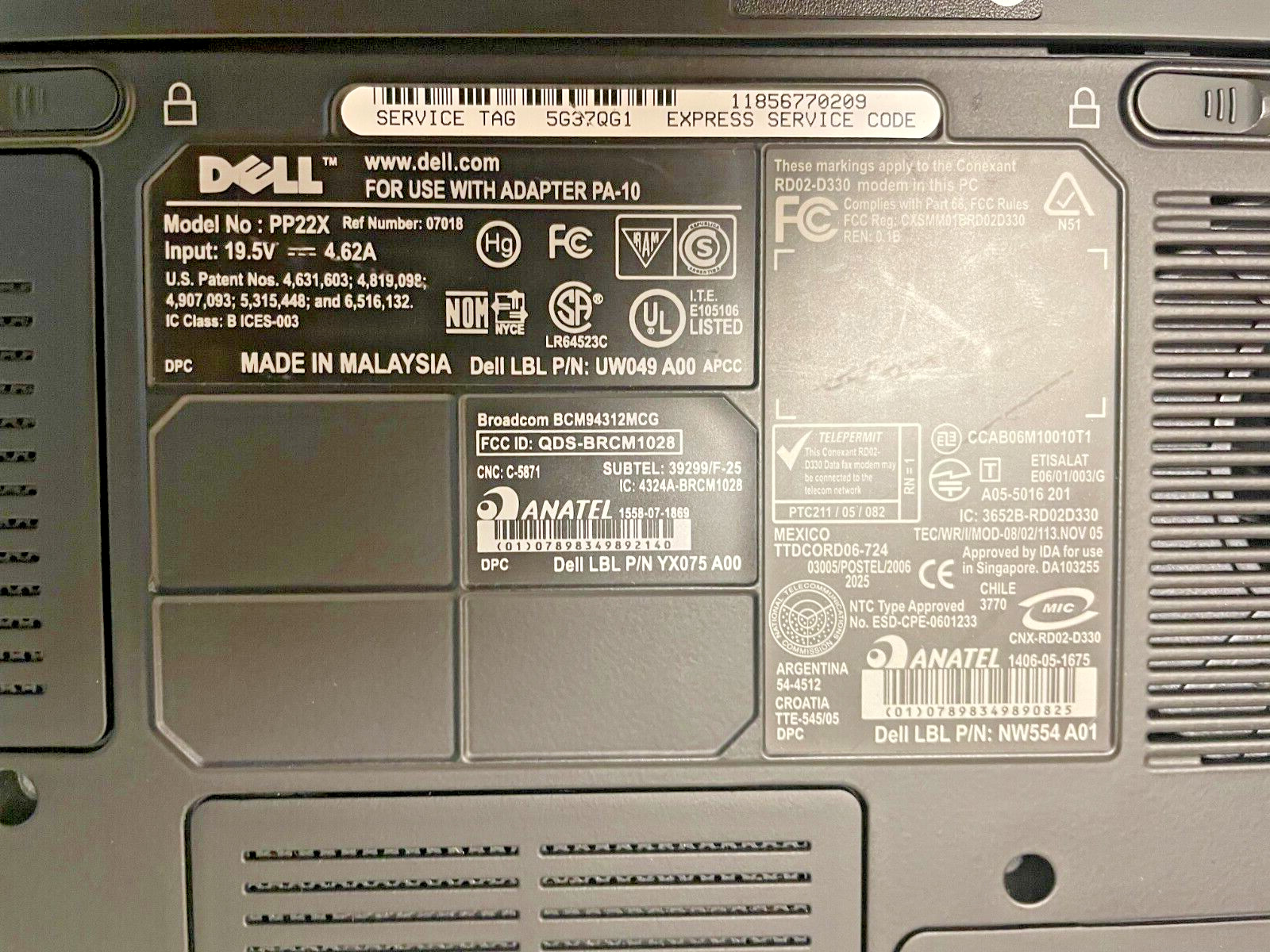 Dell Vostro 1700 Intel core Duo pro 2.00 GHz 3072MB RAM 320 320 GB HDD