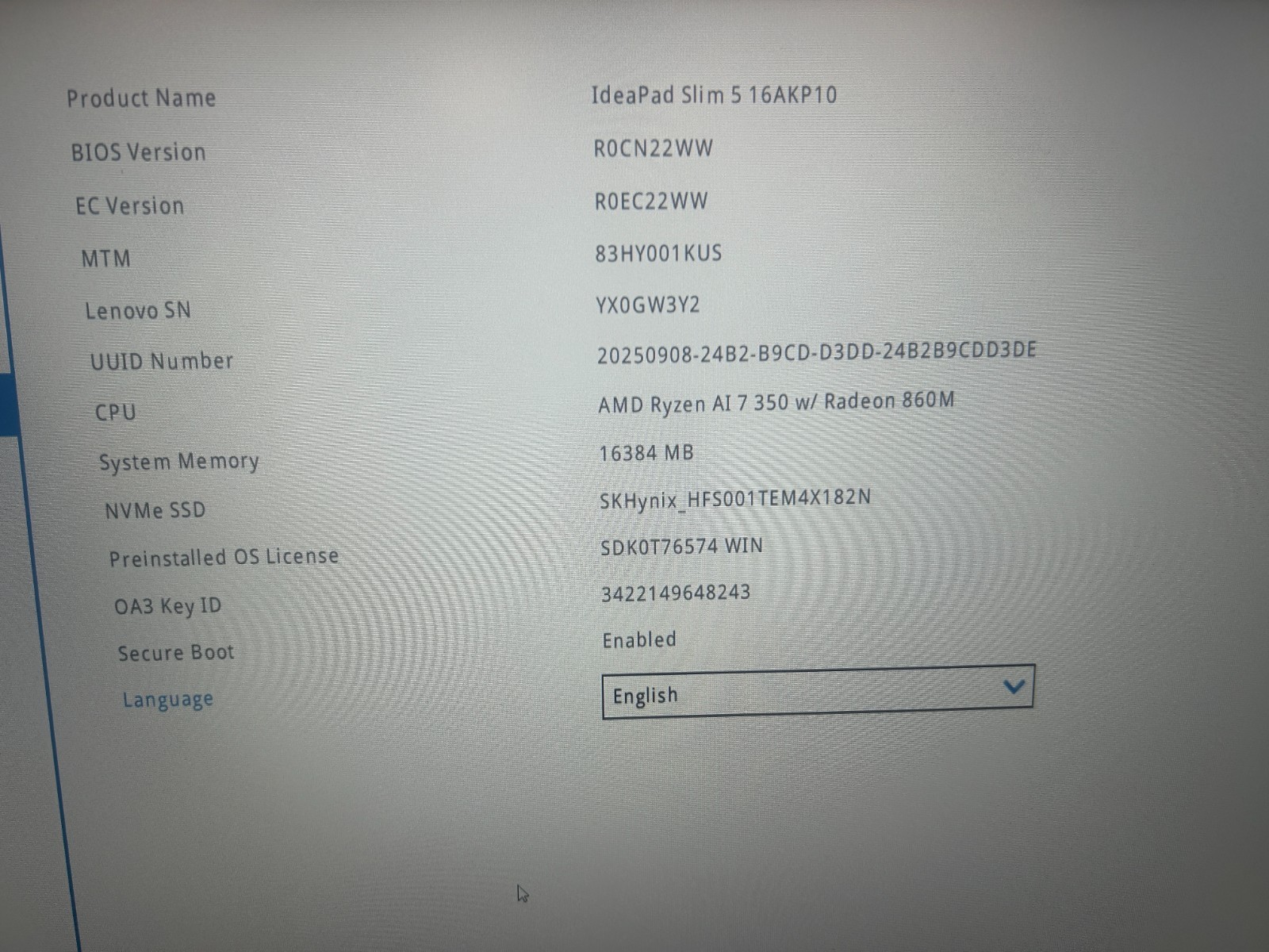 LENOVO IdeaPad Slim 5 16AKP10, AMD Ryzen AI 7 350, 2.00 GHz 16 GB RAM, 1 TB NVMe