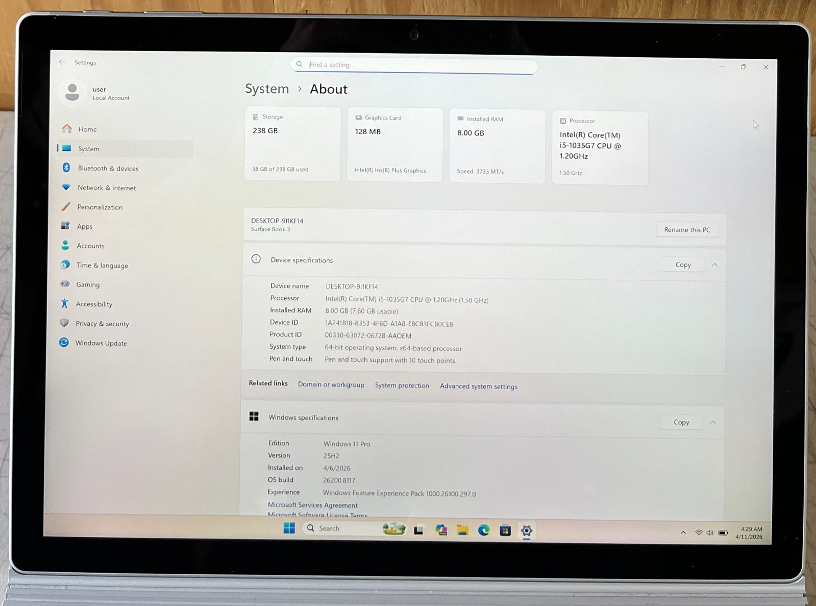 Microsoft Surface Book 3 Core i5-1035G7 8GB RAM 256GB SSD Win 11 Pro