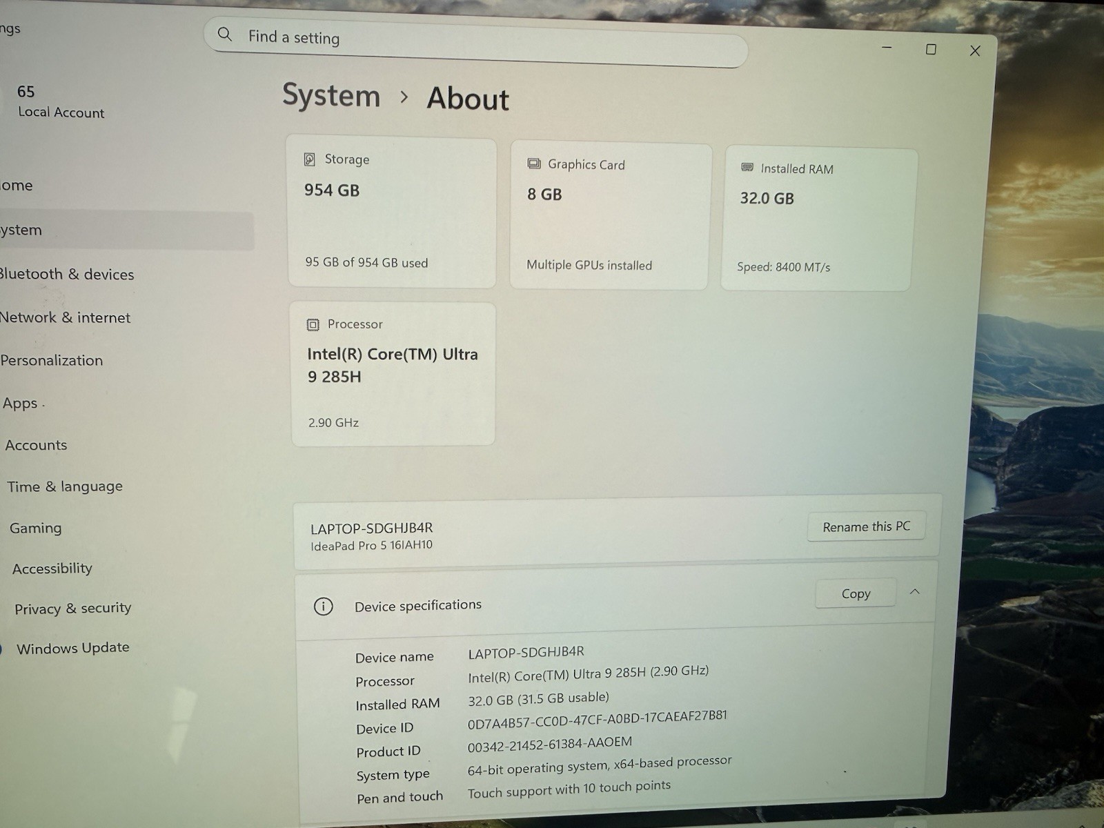 Lenovo IdeaPad Pro 5 16″ Touch Intel Ultra 9 285H 32GB 1TB SSD RTX5050 W11h