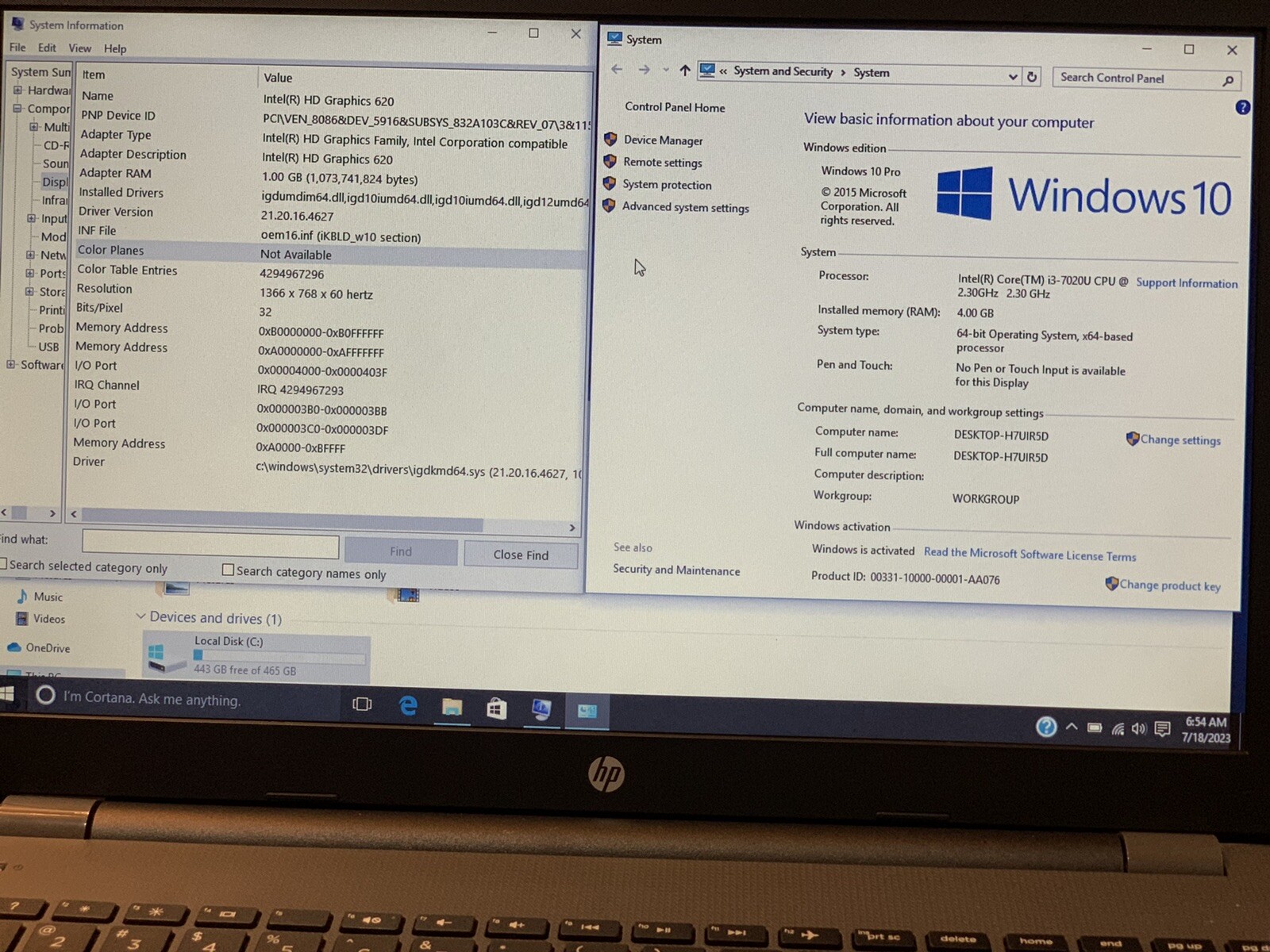 HP ProBook 250 G6 15.6”| Notebook| Intel Core i3-7020U| 2.3Ghz 4GB RAM 500GB HDD