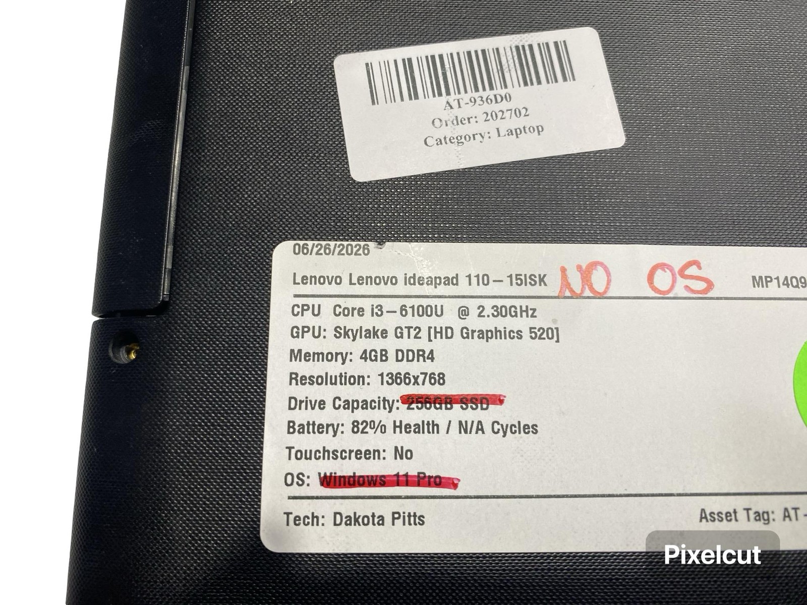 Lenovo IdeaPad 110-15ISK Laptop i3-6100U 4GB RAM No OS Grade C w/Battery