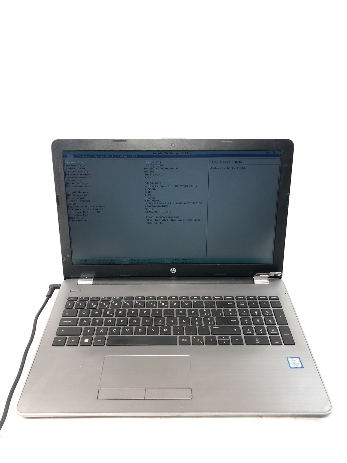 HP 250 G6 Notebook, Intel Core i5-7200U @2.50Ghz, 8GB RAM, NO SSD/OS, Tested!