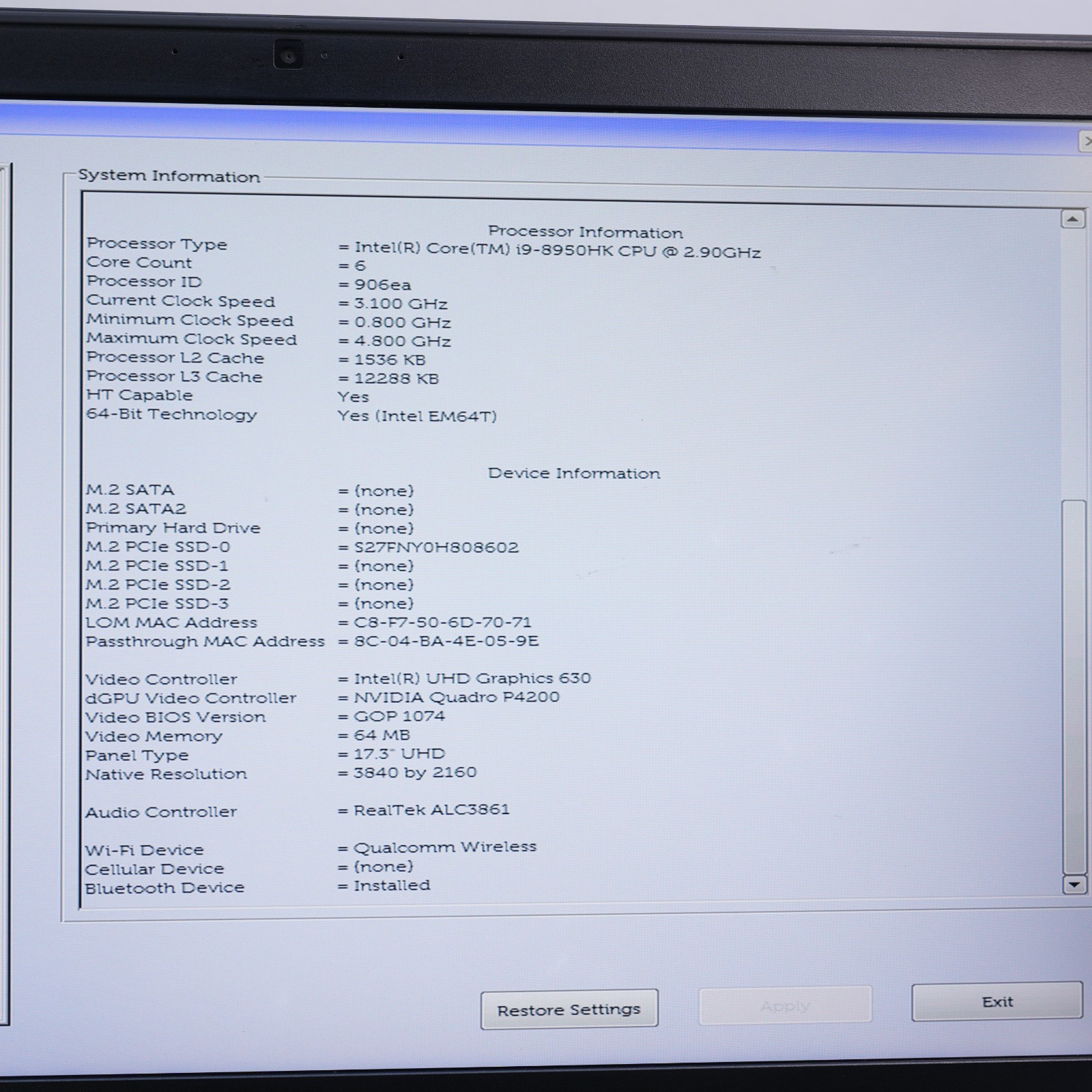 Dell Precision 17.3″ 7730 i9-8950HK 32GB RAM,Quadro P4200 8GB !!*READ*!! T12-C8