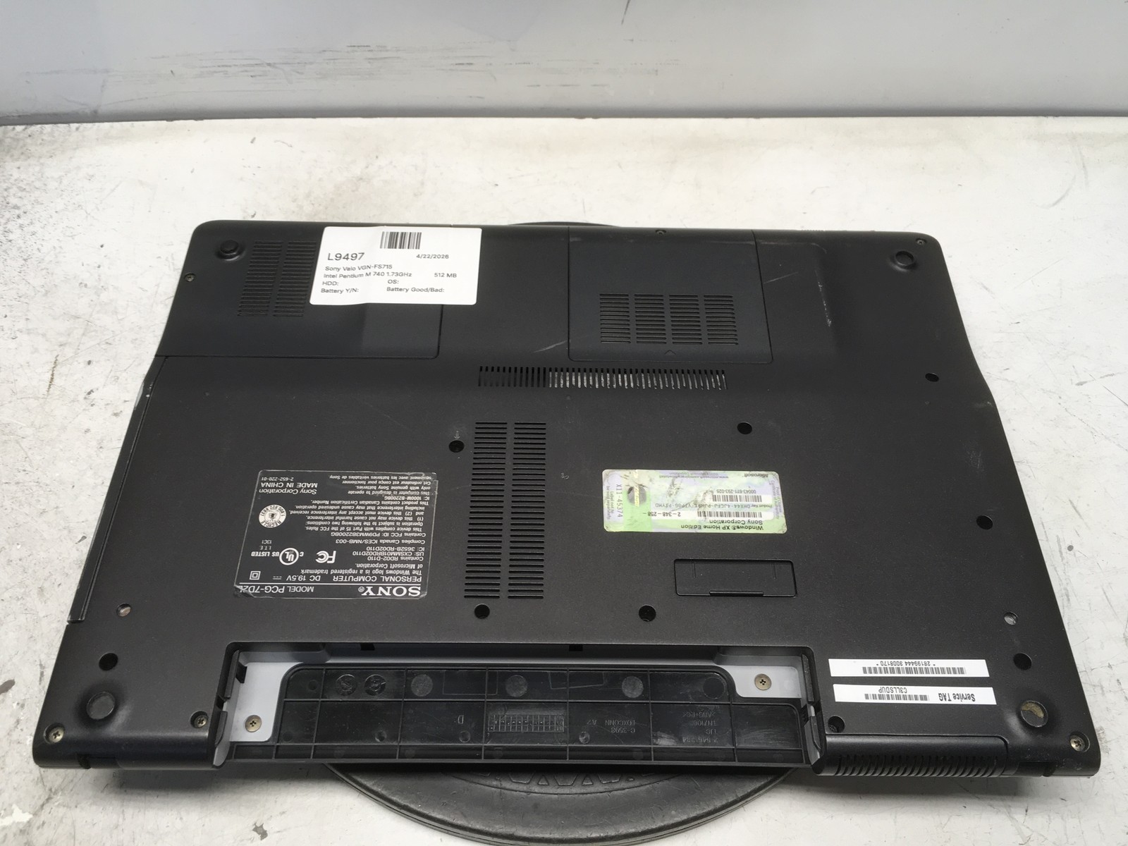 Sony Vaio VGN-FS715 Intel Pentium M 740 1.73GHz 512 MB NO HDD No Batt