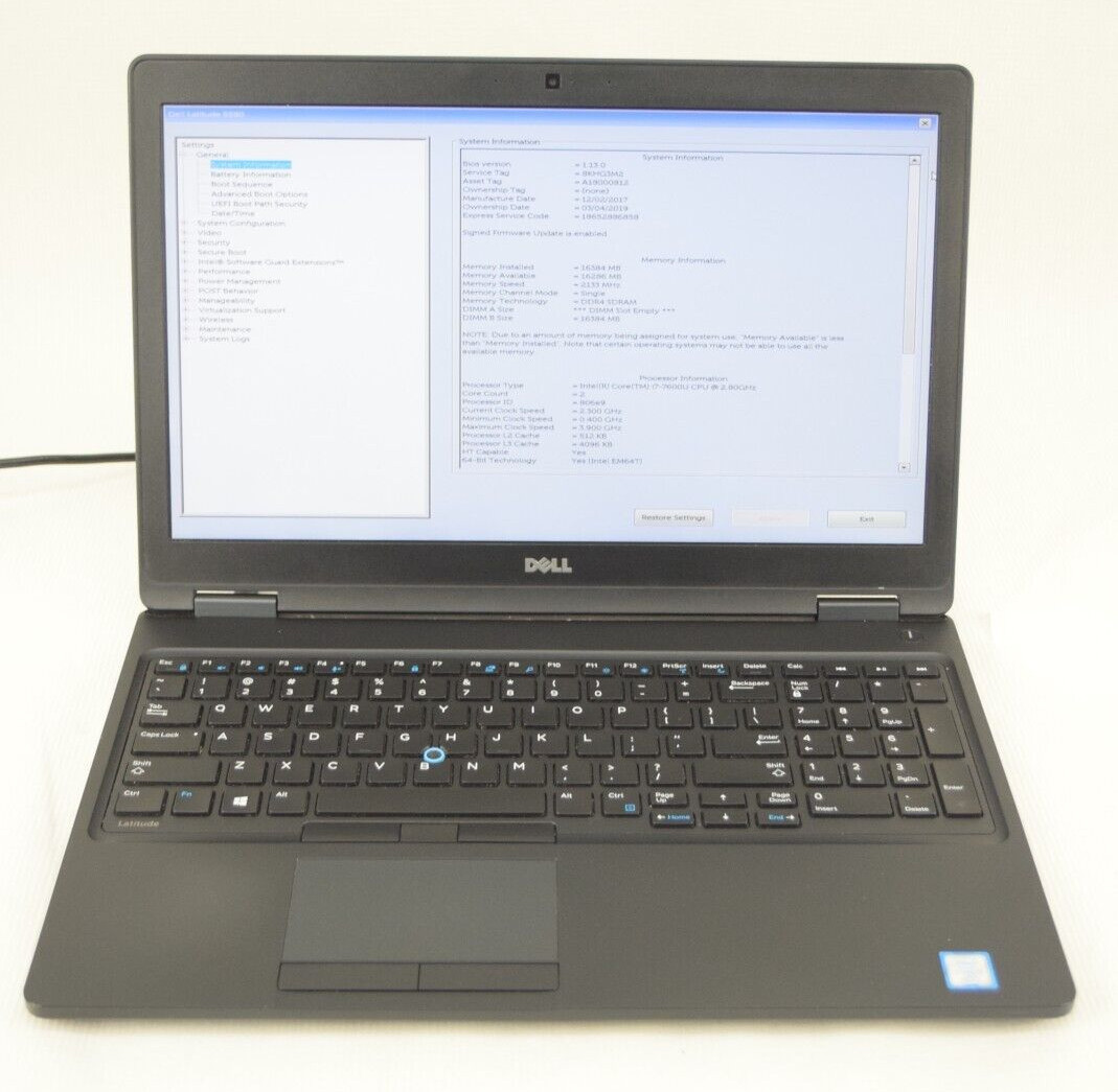 Dell Latitude 5580 Intel Core i7-7600U 2.8GHz 16GB RAM No HDD or OS