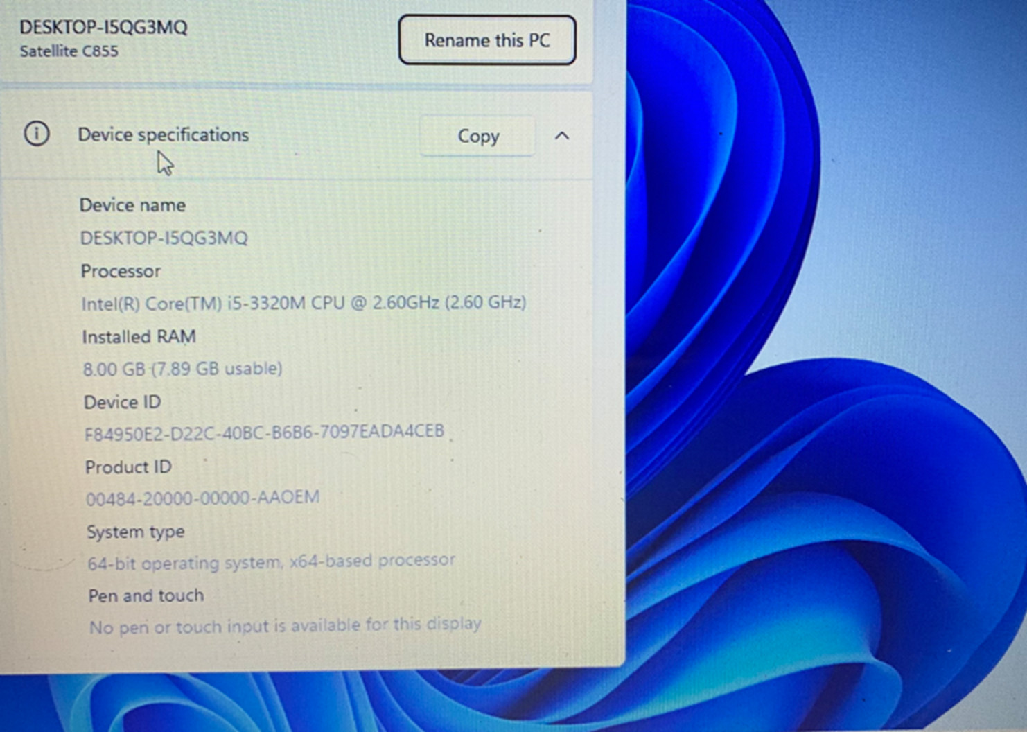 Toshiba Satellite C855 15.6″ WIN 11 ACTIVATED i5-3320M 2.6/3.3GHz 8GB 500GB HDD