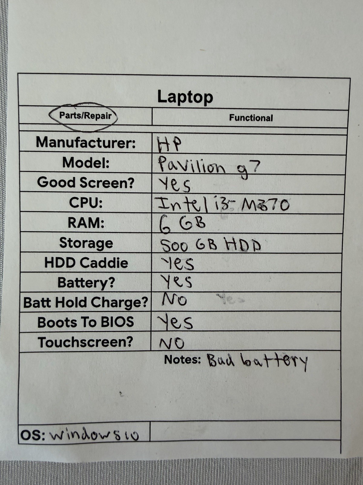 HP Pavillion g7 Laptop – Good Screen – Intel i3-M370 – RAM 6 GB – Read Des