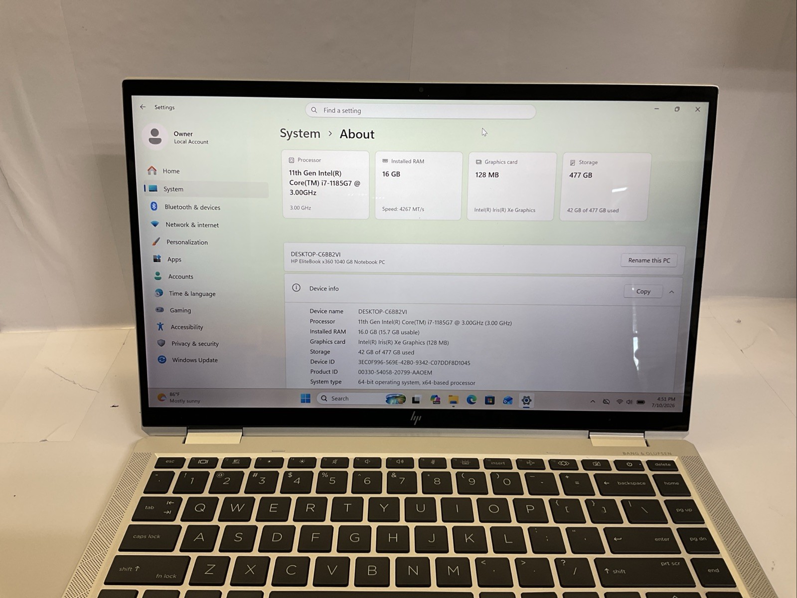 HP EliteBook x360 1040 G8 i7-11th Gen 16GB RAM 512GB SSD Touch W11 Pro AC