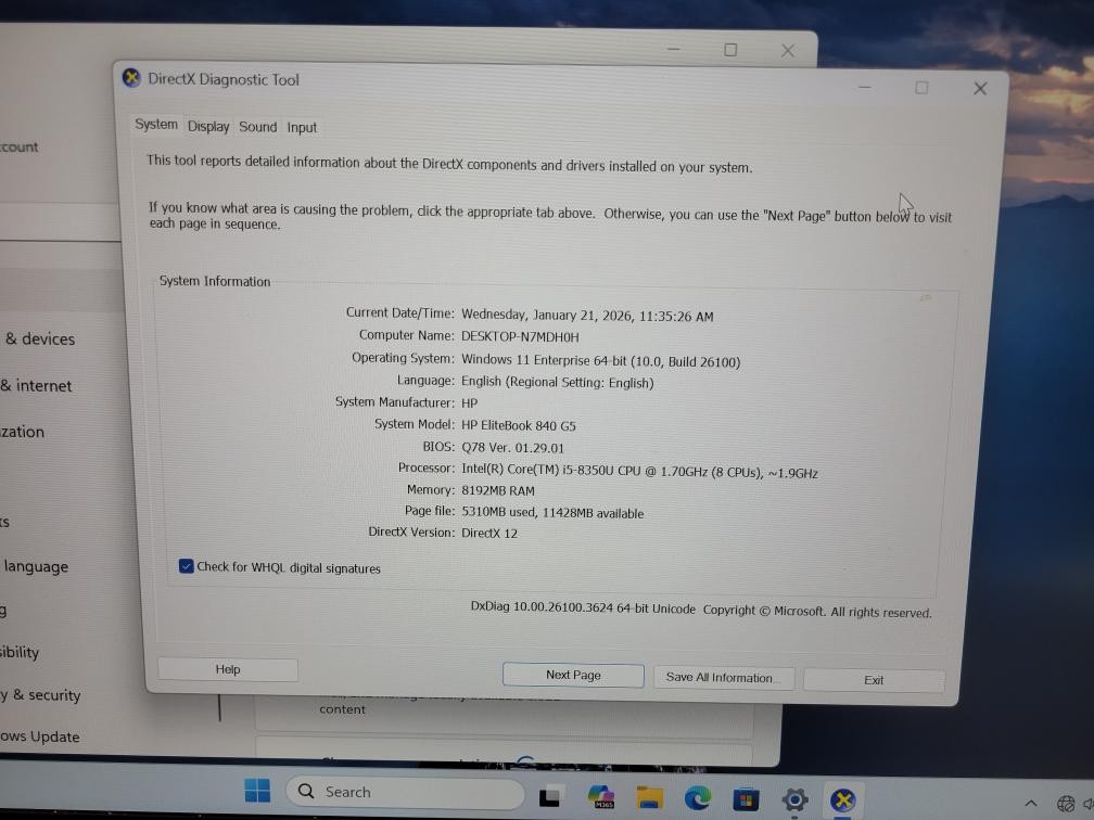 Older Windows 11, 8th gen Intel I5 8gb and 256ssd with ONN Brand Cha (P04021903)