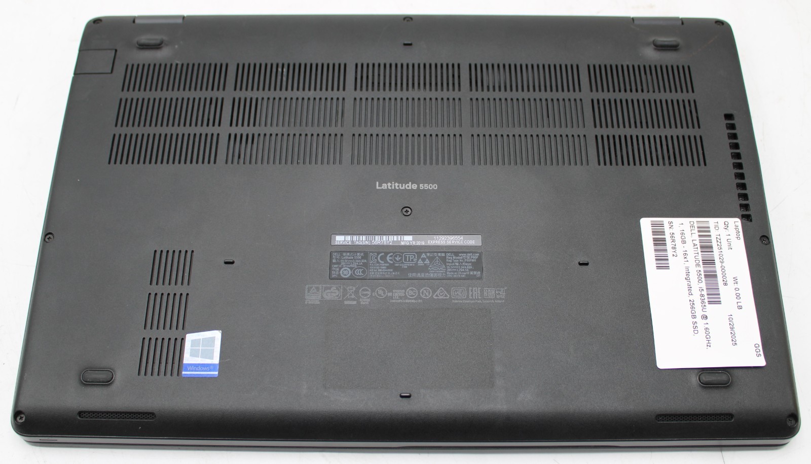 15.6″ Dell LATITUDE 5500 Laptop i5-8365U @ 1.60GHz 16GB RAM 256GB SSD Win 11 Pro