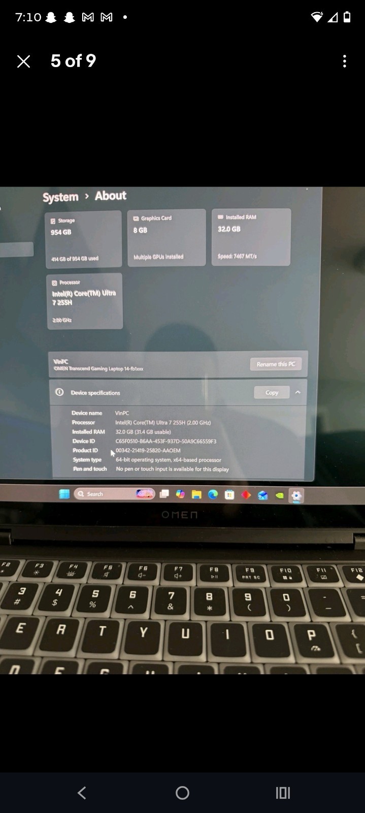 HP OMEN Transcend 14 OLED Gaming Laptop Ultra 7-255H 32GB 1TB RTX 5060