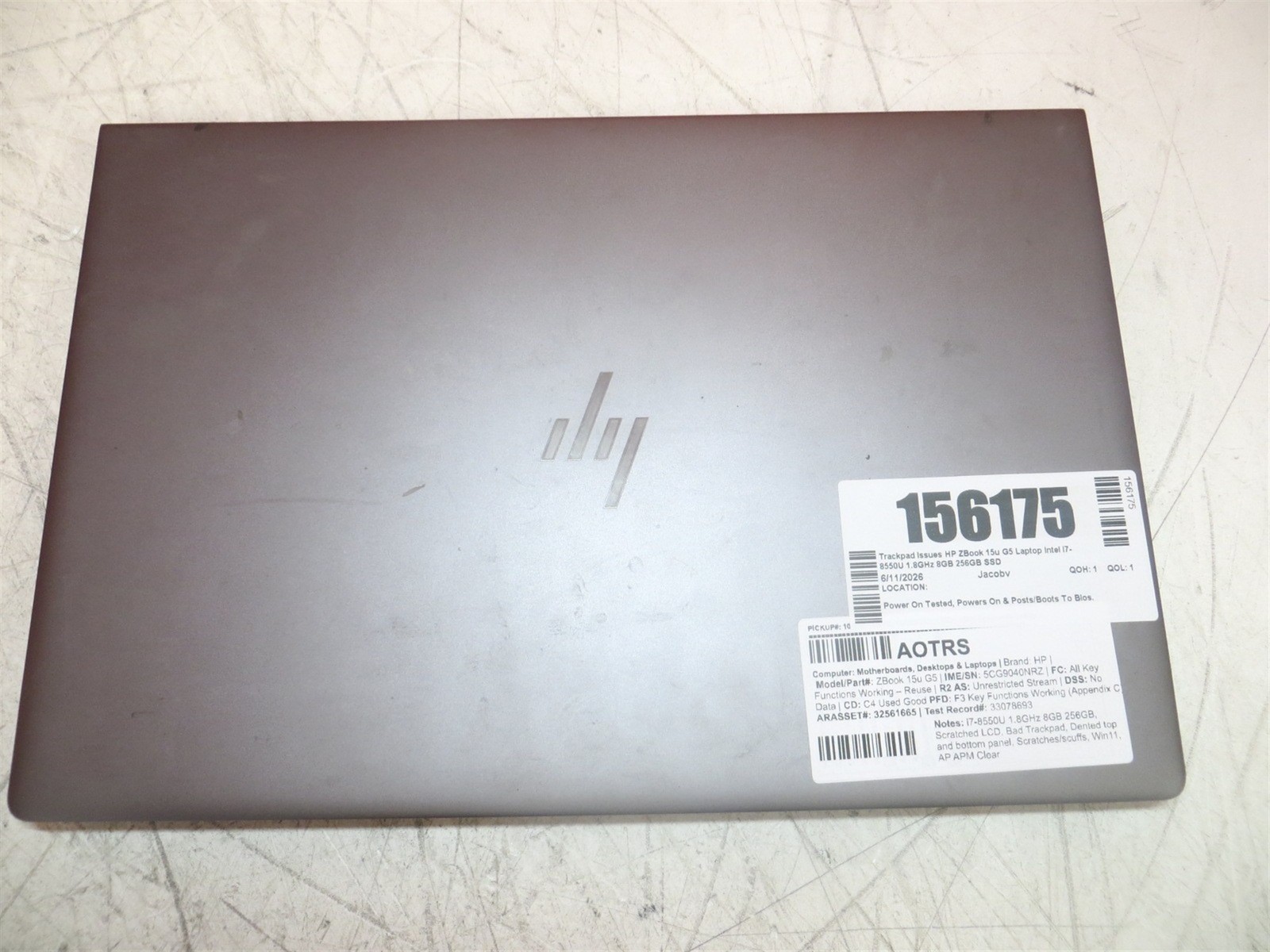 Trackpad Issues HP ZBook 15u G5 Laptop Intel i7-8550U 1.8GHz 8GB 256GB SSD