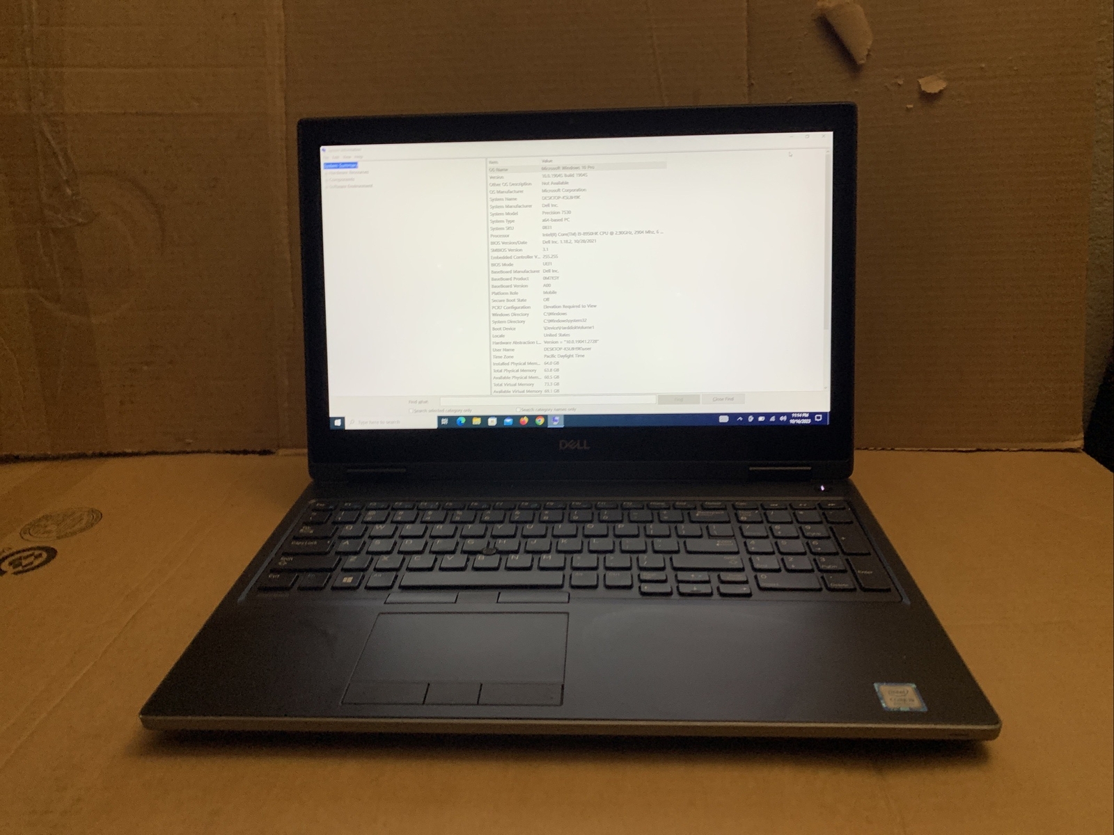 Dell Precision 7530 i9-8950HK 64GB 1TB SSD P3200 6GB 15.6″ W 10 Pro Touch CLEAN