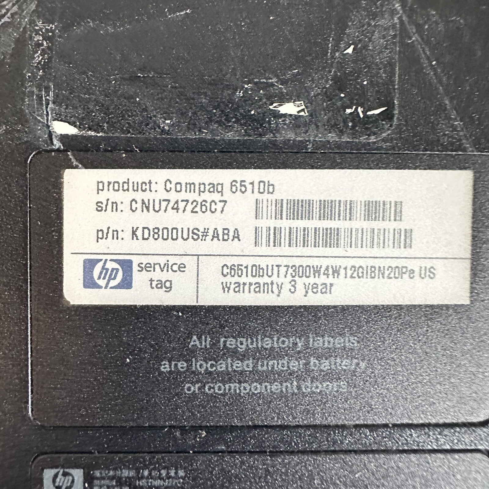 14.1” HP Compaq 6510b Laptop Intel Centrino Duo No HDD No RAM Scraps/Salvage