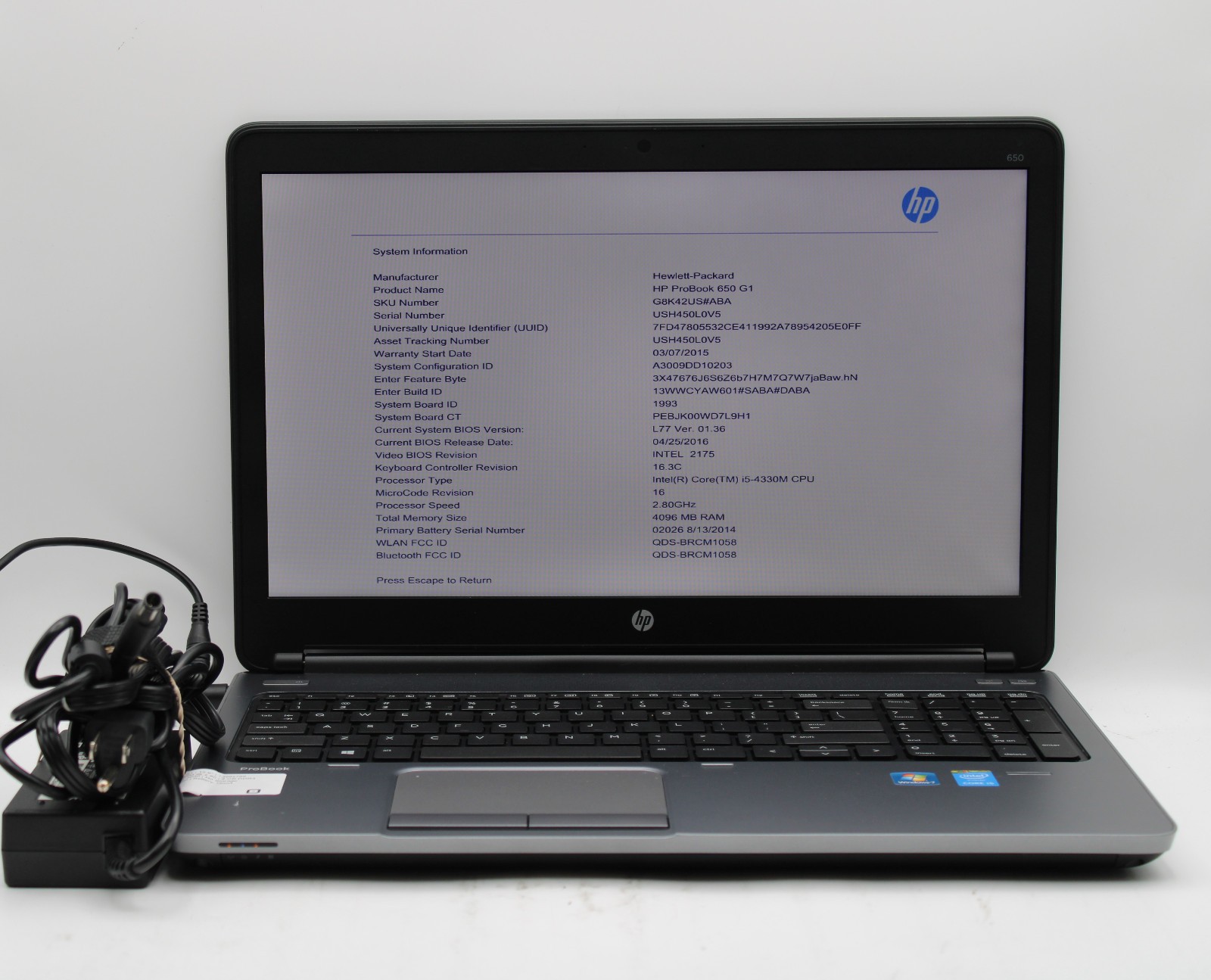 HP ProBook 650 G1 _ i5-4300M @ 2.8 _ 4GB RAM _ No SSD / OS
