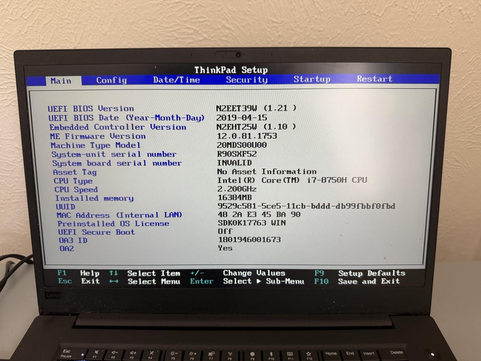 Lenovo ThinkPad P1 Gen1 15.6″ Intel i7-8750H 2.2GHz No Ram/HDD w/ Power Supply