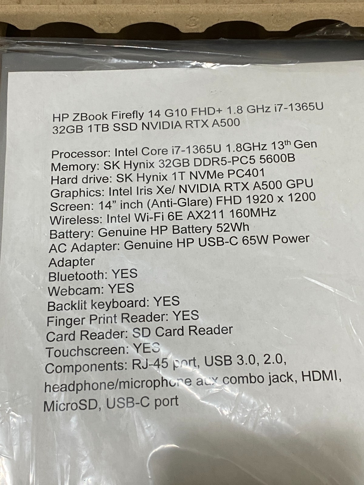 HP ZBook Firefly G10 14″ FHD+ 1.8GHz i7-1365U/32GB/1TB Win11 Pro 25H2 NEW