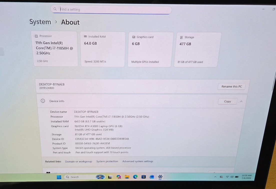 Lenovo ThinkPad P15 Gen2 I7-11850H vPro 64GRAM 512GSSD WIN11P 15.6 OLED RTXA3000