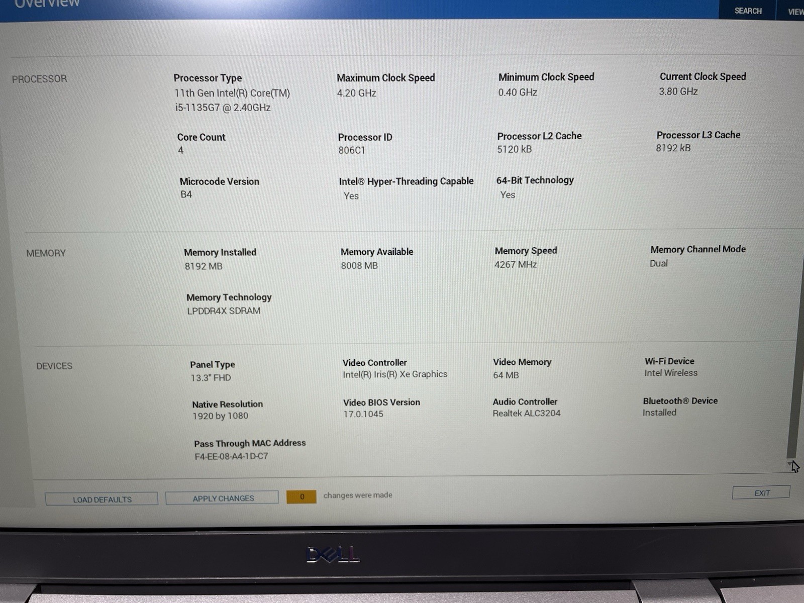 DELL Latitude 3320 i5-1135G7 2.4GHz 8GB RAM 128GB NVMe Win11Pro