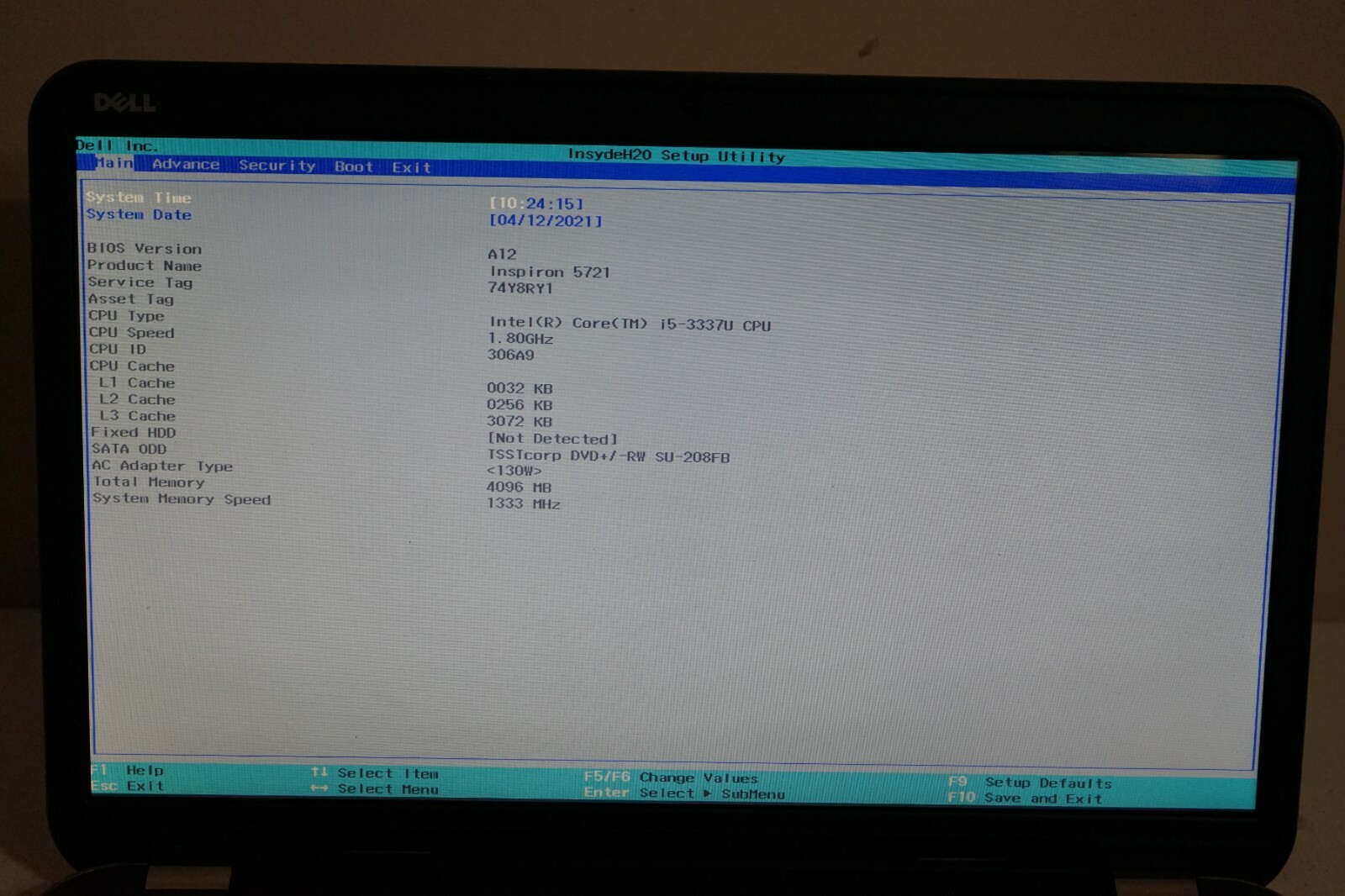 ^ Dell Inspiron 5721 Intel Core i5 3337U @1.8GHz No Ram No HD #C113