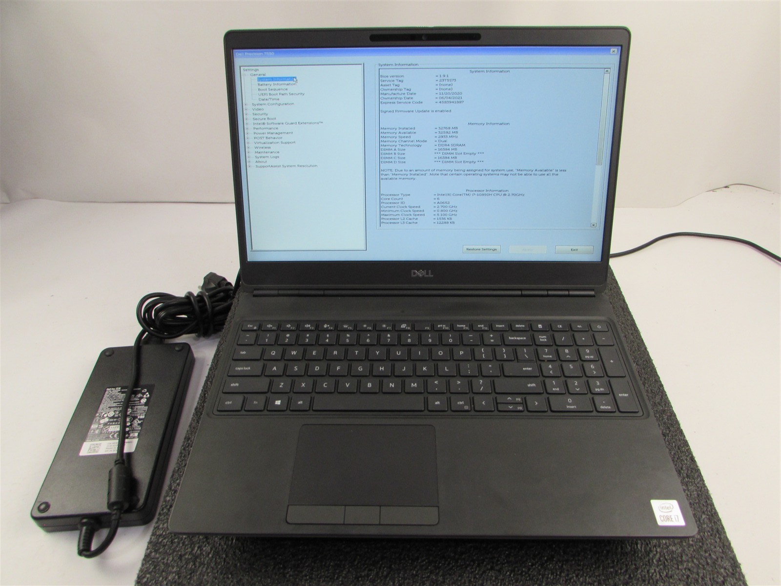 DELL PRECISION 7550 1FHD I7-10850H 1TB SSD 32GB RAM RTX3000 WIN 11 PRO NO BATT