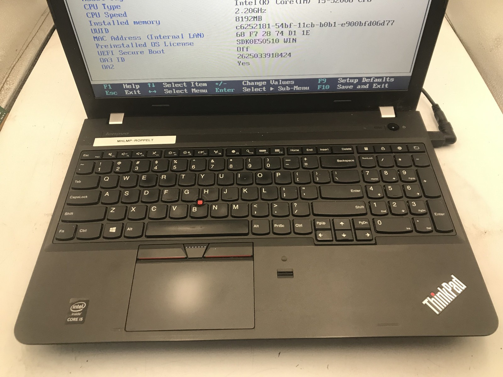 LENOVO THINKPAD E550 – BOOTS TO BIOS – INTEL I5 5200U – NO RAM – READ DESC – BB
