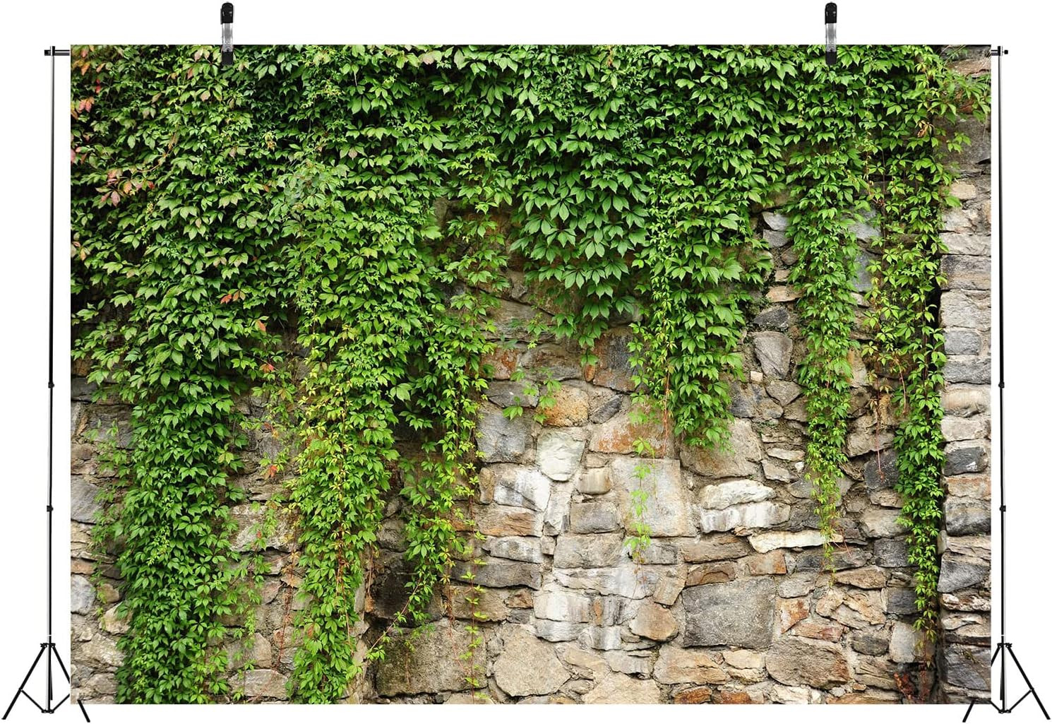 15X10Ft Fabric Green Leaves Wall Backdrop Old Stone Wall with Green Leaves Vine