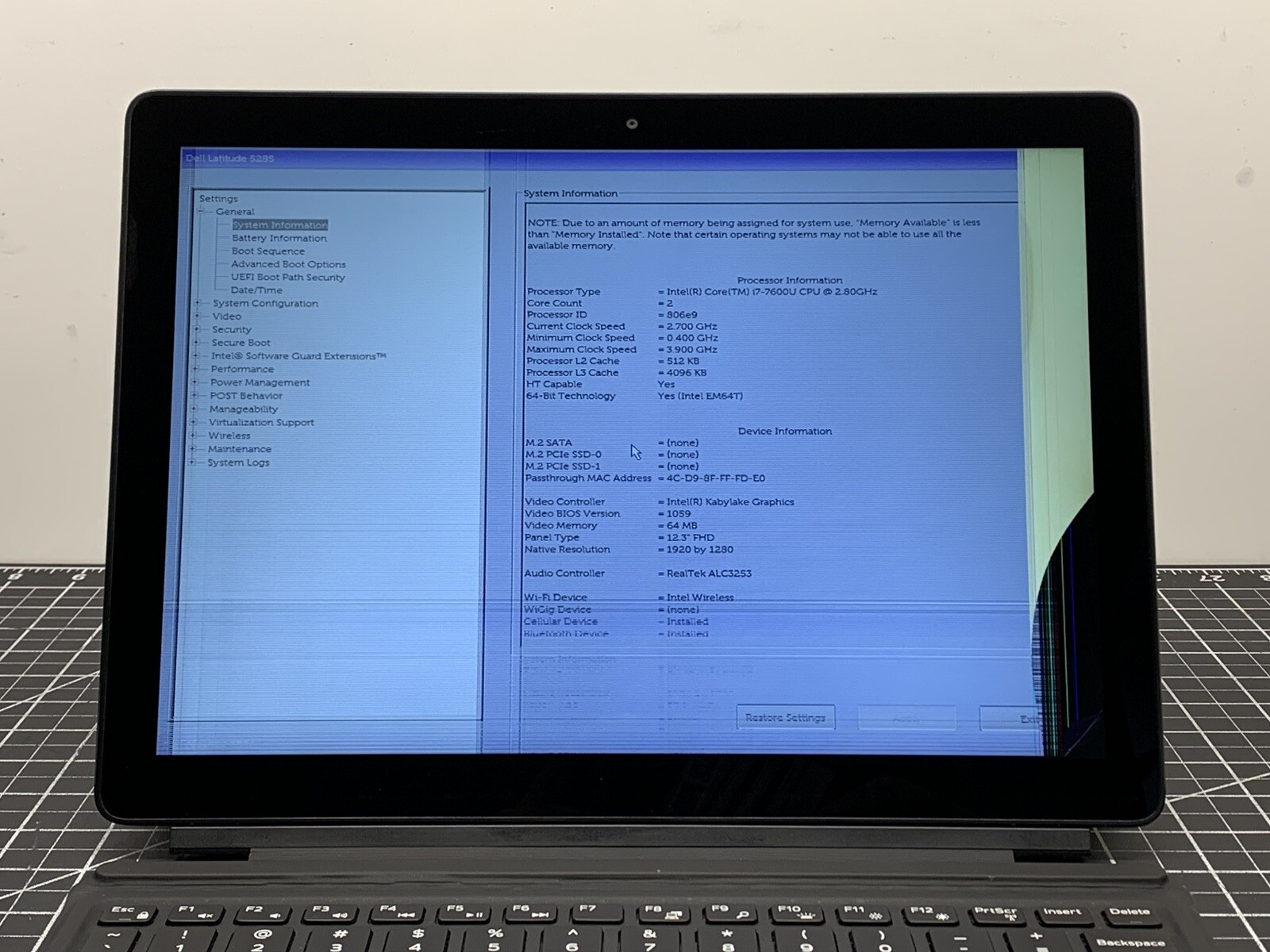 DELL Latitude 5285 2-in-1 Intel i7 7th Gen | 16GB RAM, NO SSD | Broken | #P99