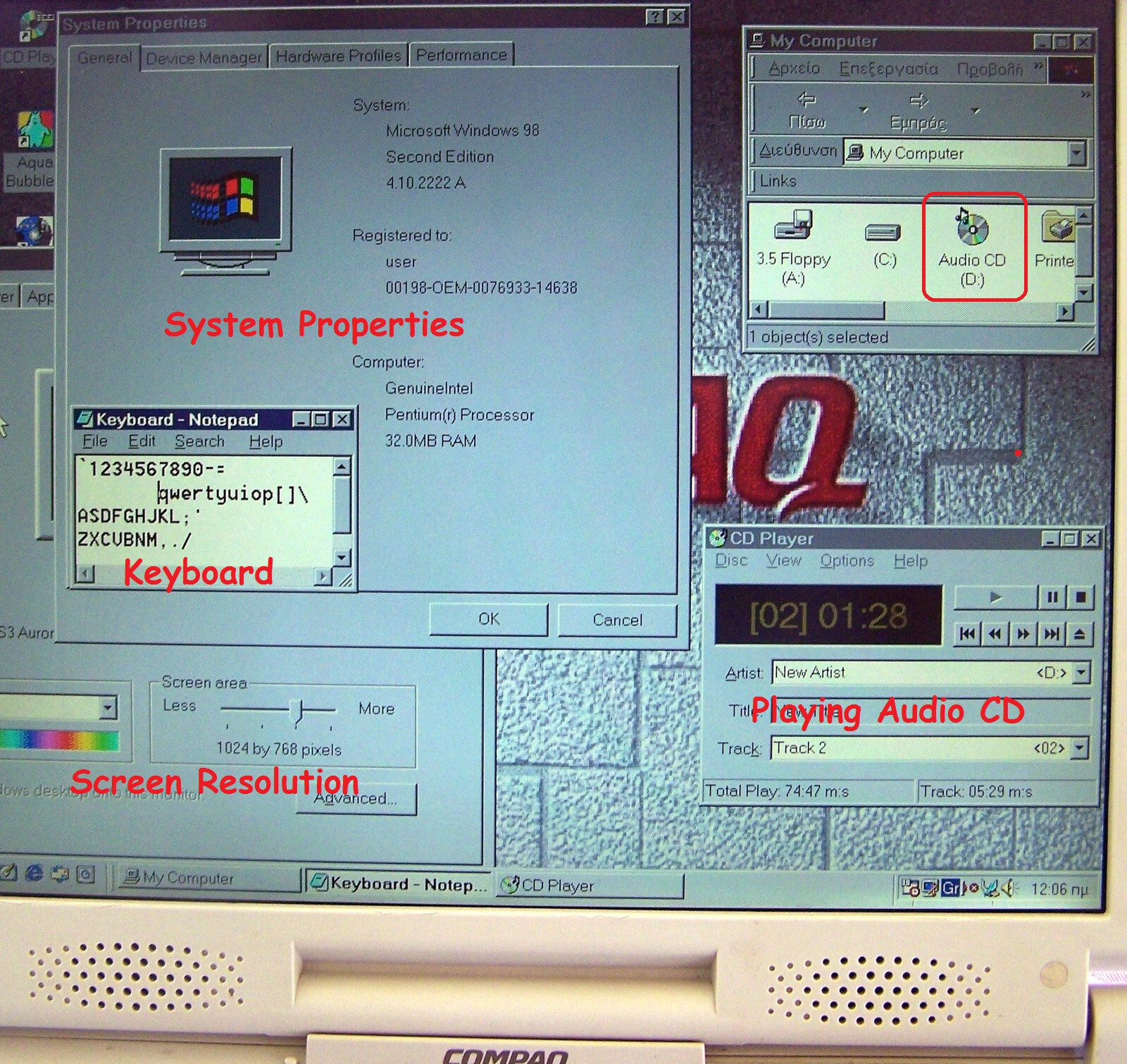 Vtg 1997 Compaq Armada 7792 Intel P2 Win-98 Serial Parallel-ΝΟ 1700 ibm dos e500