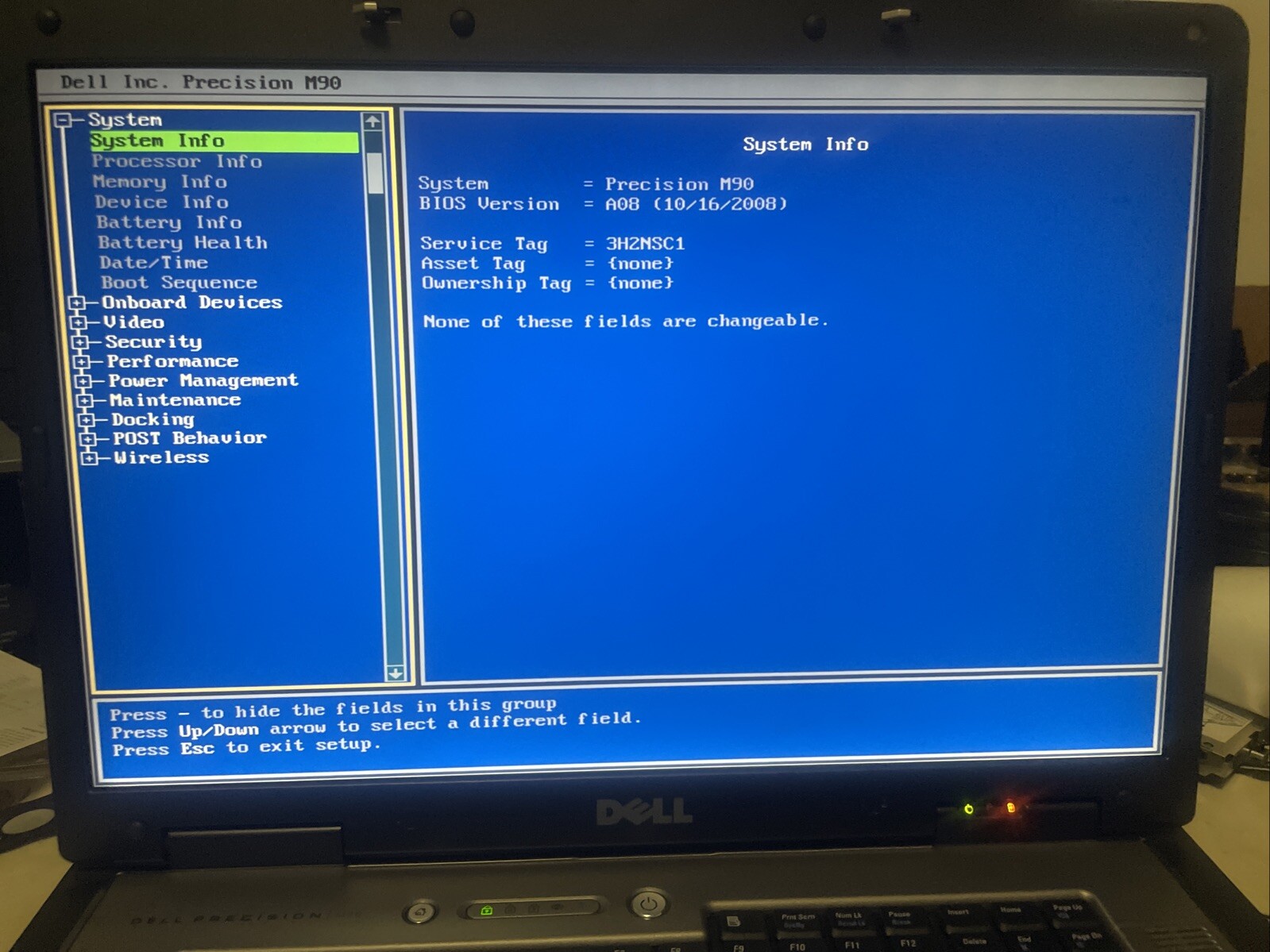 Dell Precision M90 Laptop 2GB RAM – Boots to BIOS – AS IS