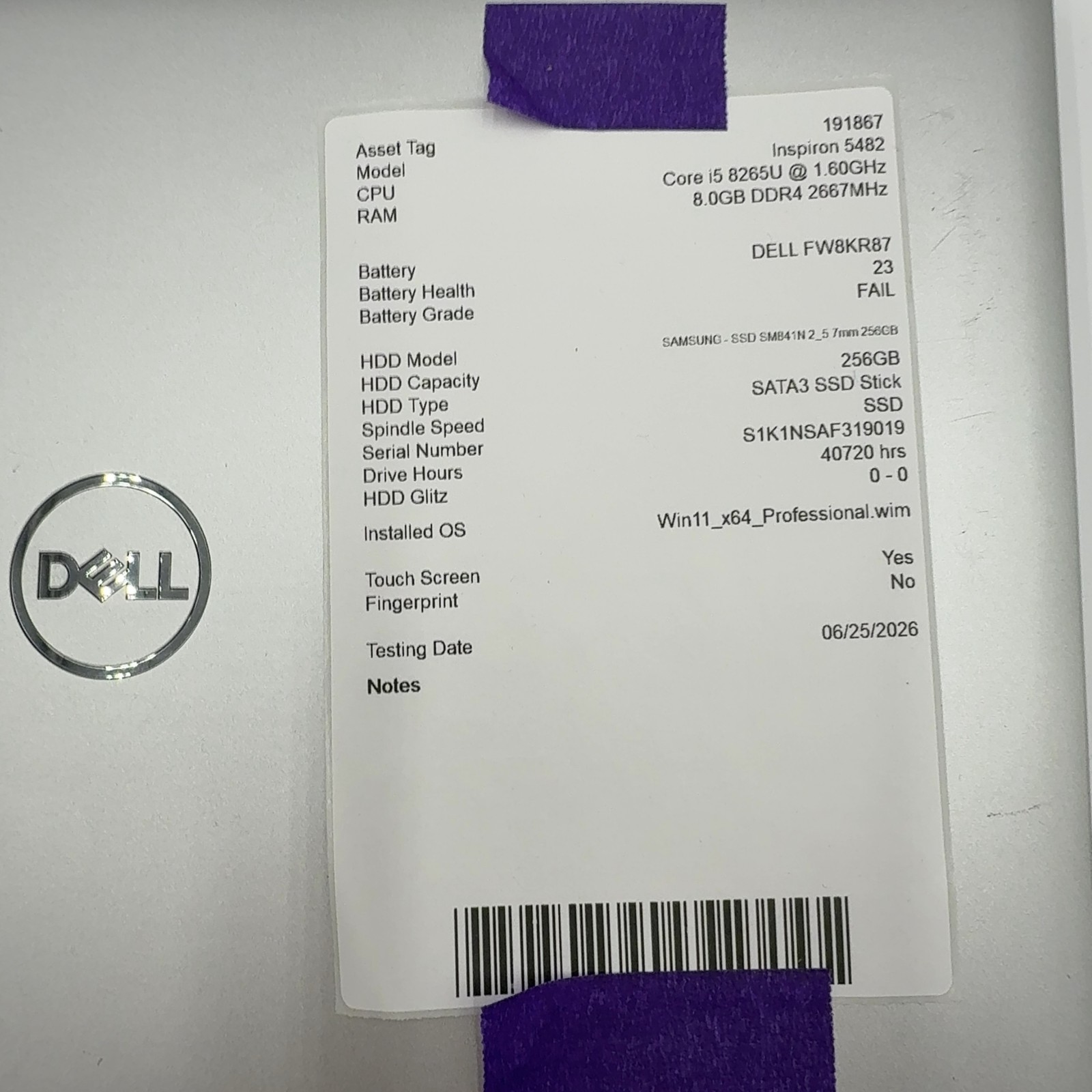 Dell Inspiron 5482 2-in-1 Laptop i5-8265U 8GB RAM 256GB SSD Touch Win 11