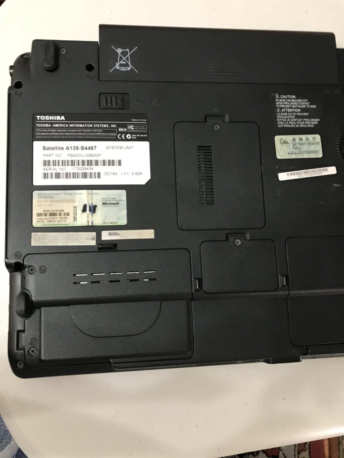 TOSHIBA SATELLITE LAPTOP/POWER CORD/EXTERNAL HARD DRIVE/WIRELESS # KEYPAD/+