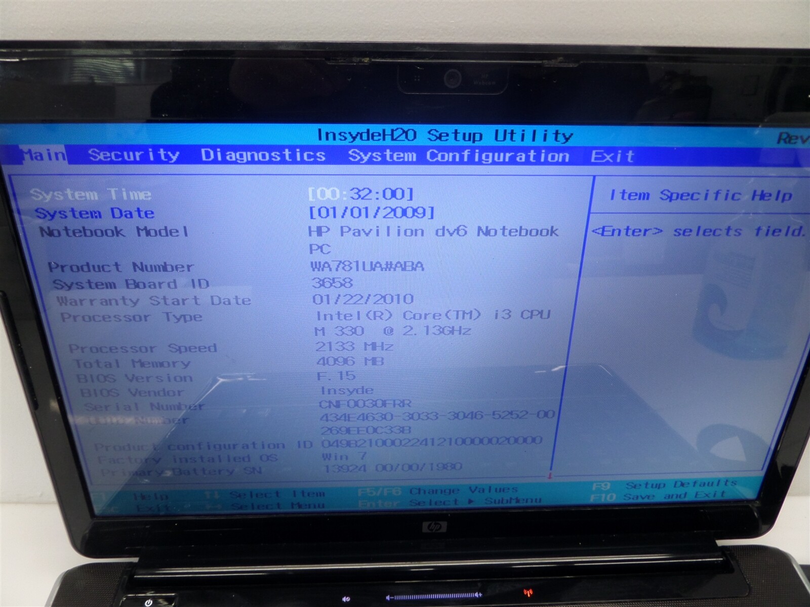 HP Pavilion dv6 Notebook PC w/ i3 M330 2.13GHz CPU 4GB RAM – No HDD