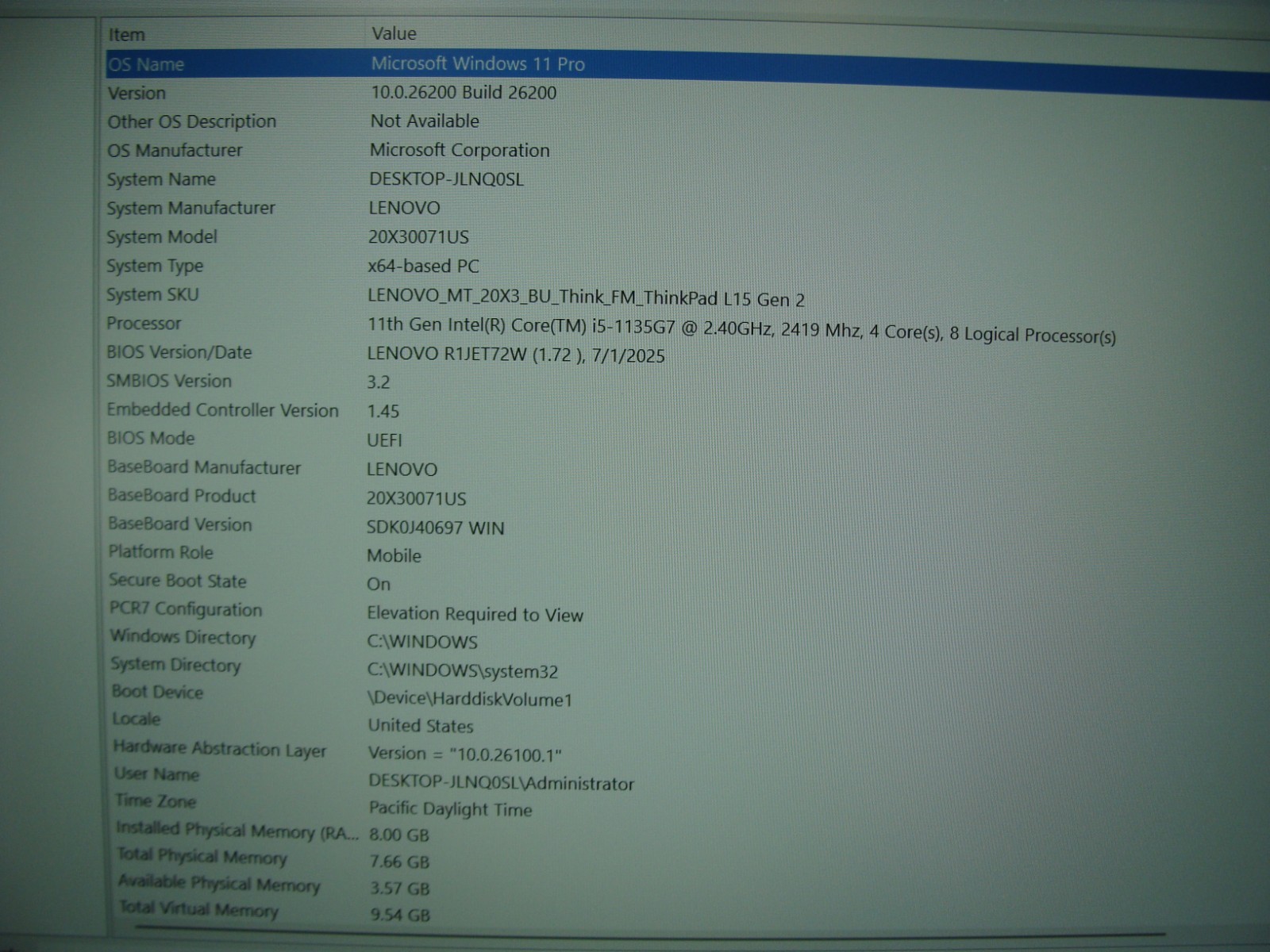 Lenovo ThinkPad L15 Gen2 15.6″FHD i5-1135G7 2.4GHz 8GB 256GB Win11Pro +Charger