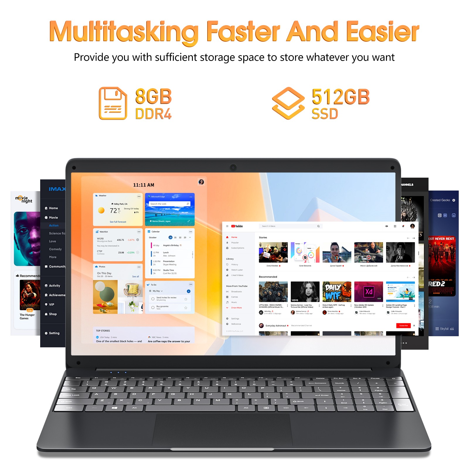 NEW SGIN 15.6″ FHD Laptop Intel i3-5005U 8GB RAM 512GB SSD 7000mAh Windows 11