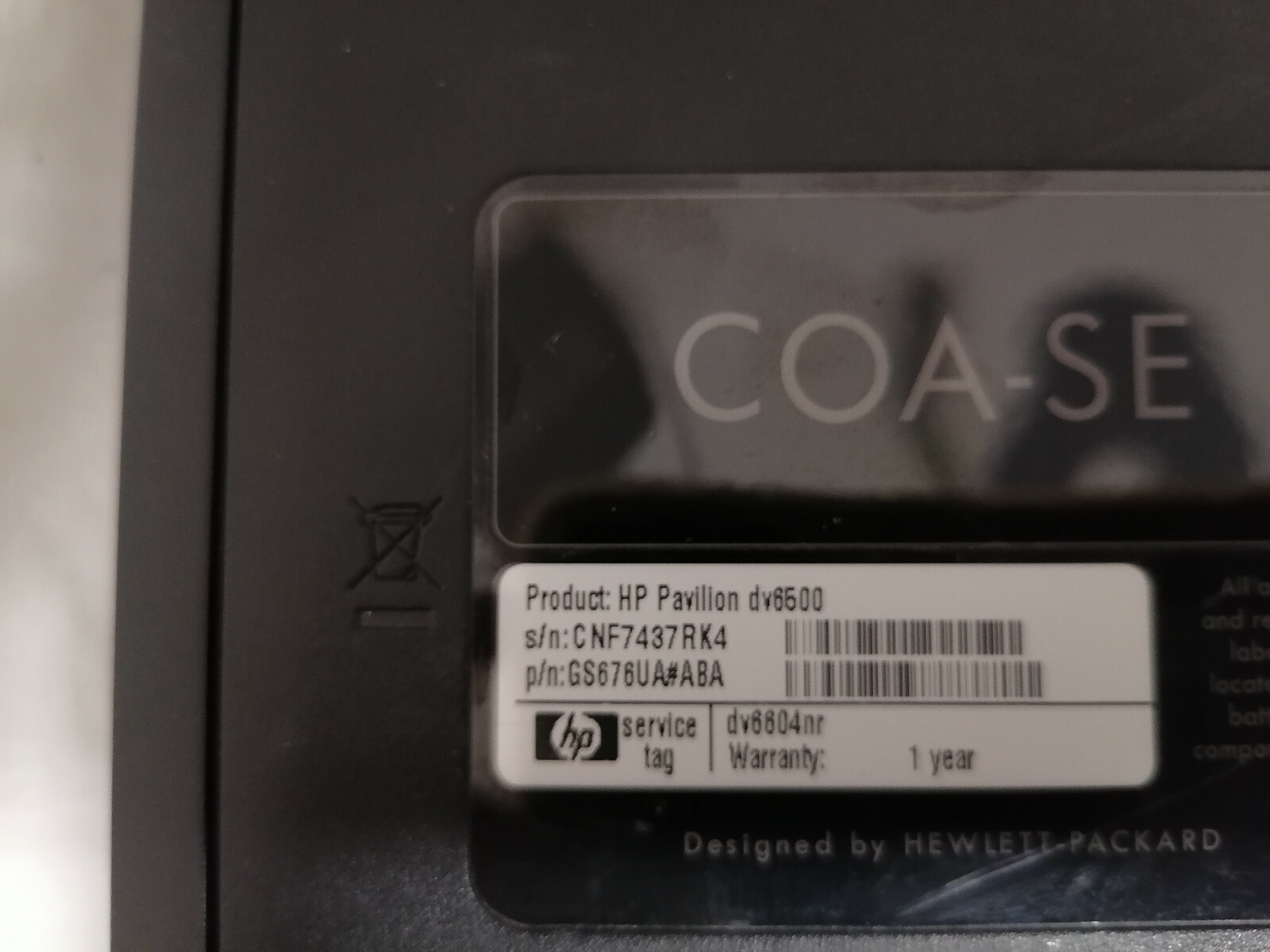 HP dv6604nr AMD TK-55 1GB DDR2 800MHz No HDD No Battery No Charger Video Issue