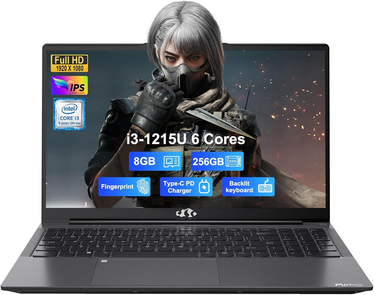 NIMO 15.6″ IPS FHD Student Laptop Intel 6 Cores I3-1215U 8GB RAM 256GB SSD Win11