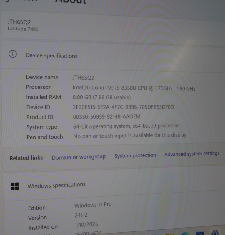 Dell Latitude 7490 Laptop 14” FHD Core i5 8GB RAM 256GB NVMe Windows 11 Pro