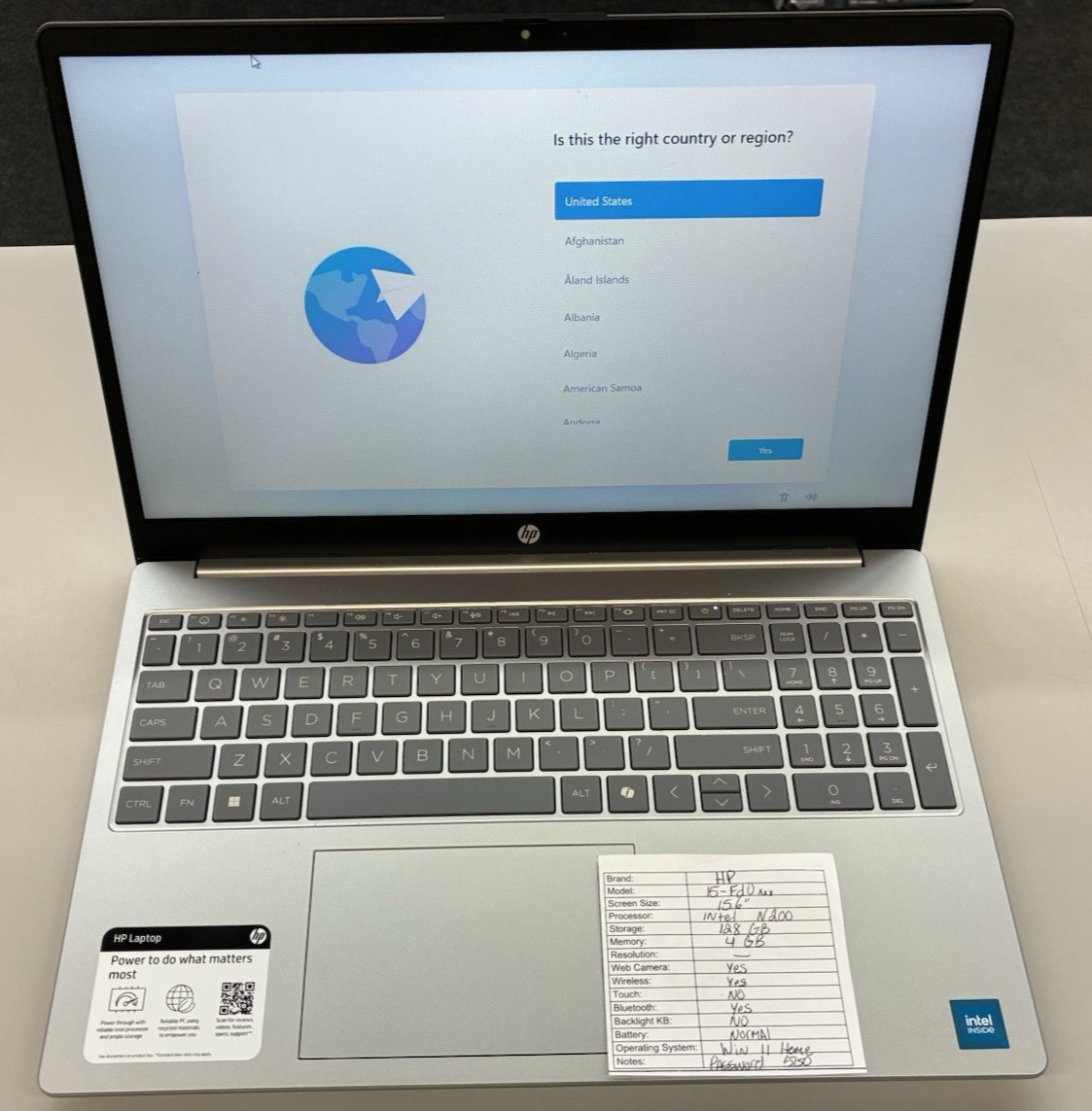 HP Laptop 15-FD0084WM 15.6″ Intel N200 1.0GHz 4GB RAM 128GB SSD win 11