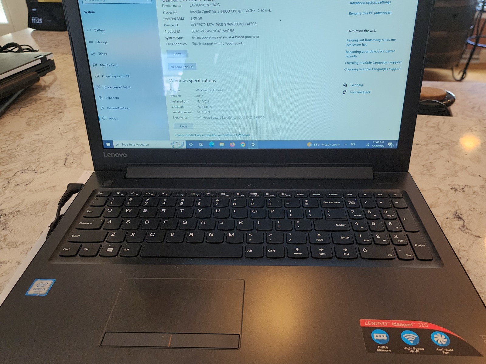 Lenovo IdeaPad 310-15ISK 15.6″ i3-6100U 6GB 1TB HDD Win10 Black