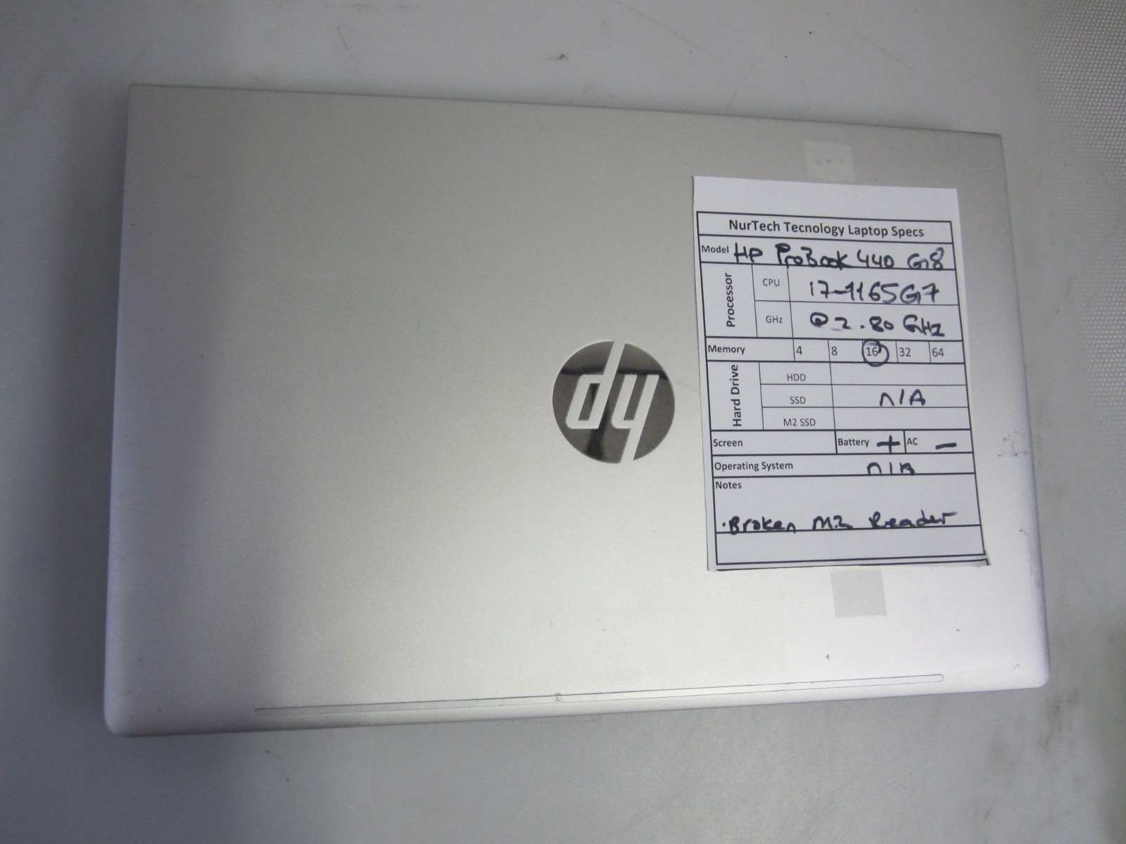 HP ProBook 440 G8 i7-1165G7 16GB 2.80GHz NO HDD/AC/OS LAPTOP READ