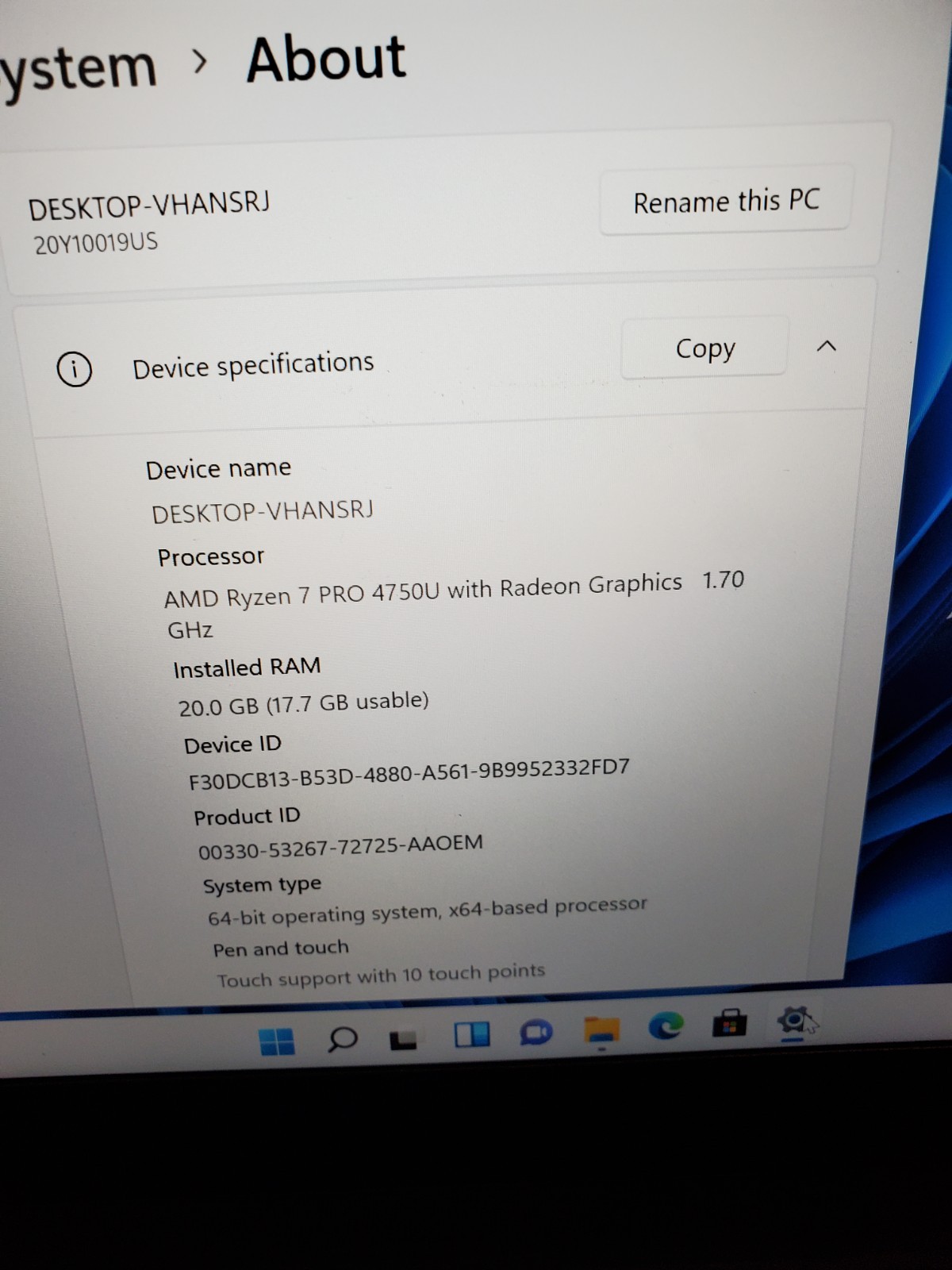 Lenovo ThinkPad P14s Gen1 AMD Ryzen 7 pro 4750U 20GB RAM 256GB SSD Win11 #69