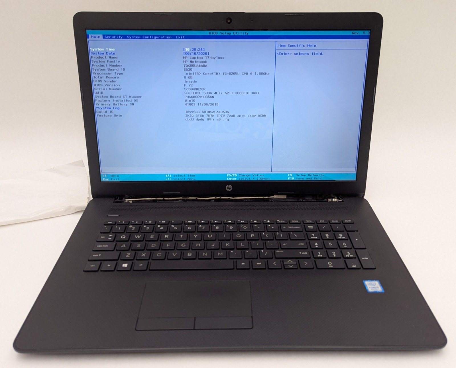 Incomplete HP Notebook 17-by1053dx 17.3″ Laptop Intel i5-8265U 1.60GHz 8GB RAM