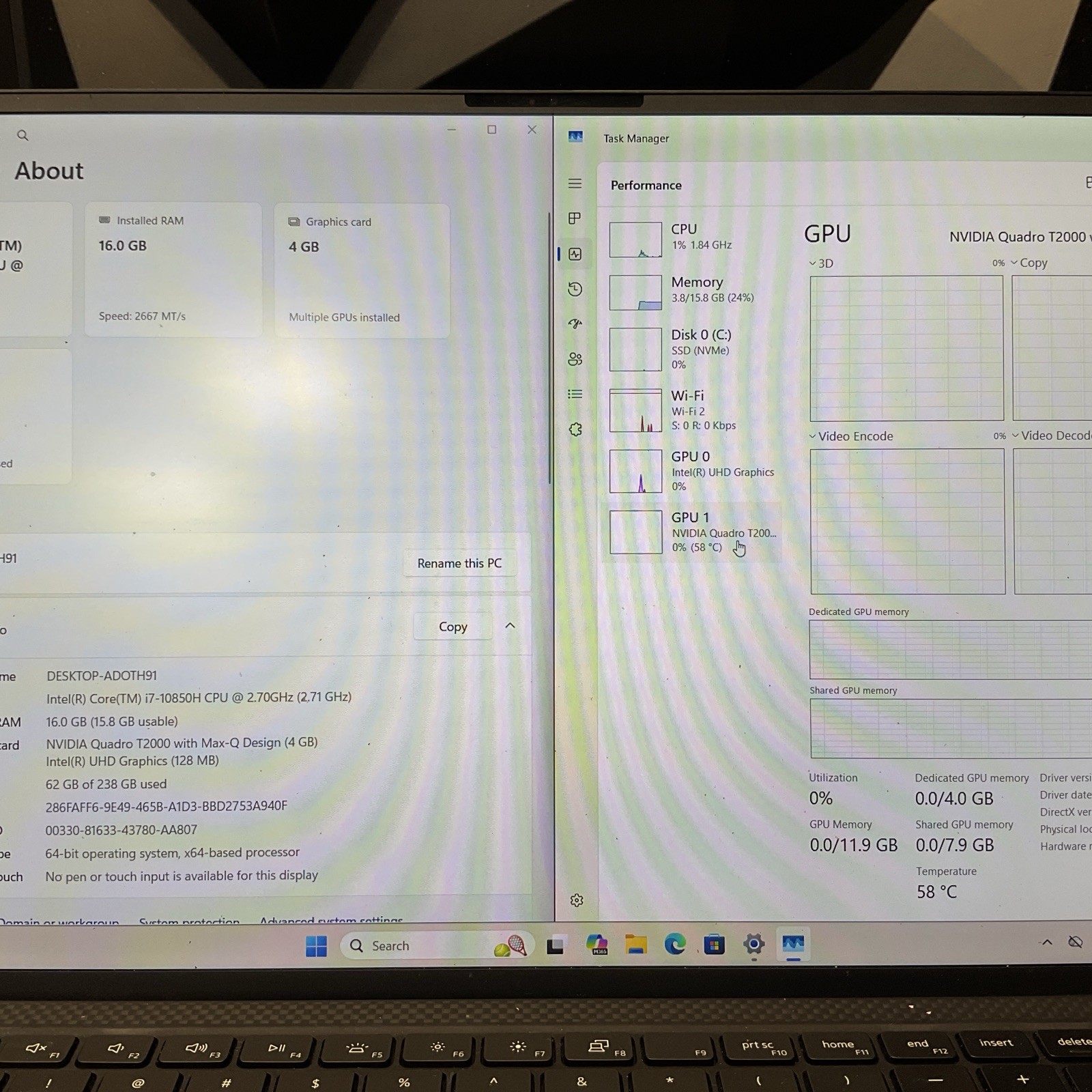 Dell Precision 5550 / i7 10th Gen / Quadro T2000 4GB / 256GB SSD / 60F