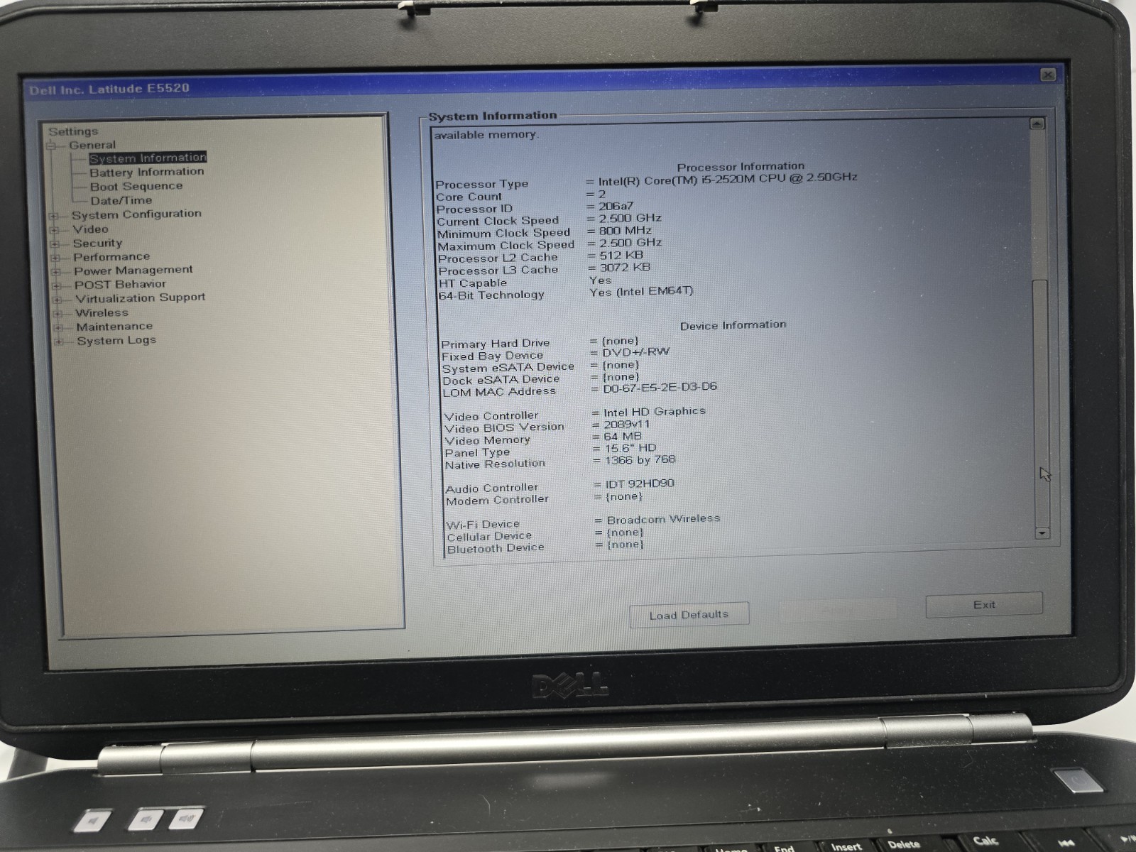 Dell Latitude E5520 Laptop Intel Core i5-2520M @2.50GHz 4GB RAM NO HDD OS #62