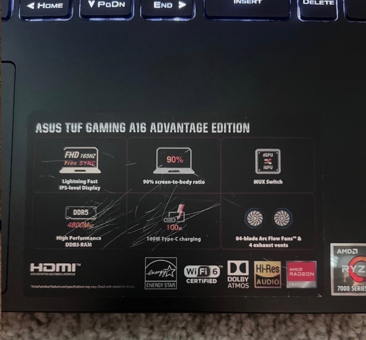 ASUS TUF Gaming A16 16 in Laptop FA617NT (16gb RAM, 500gb SSD, AMD Ryzen 7 7735)