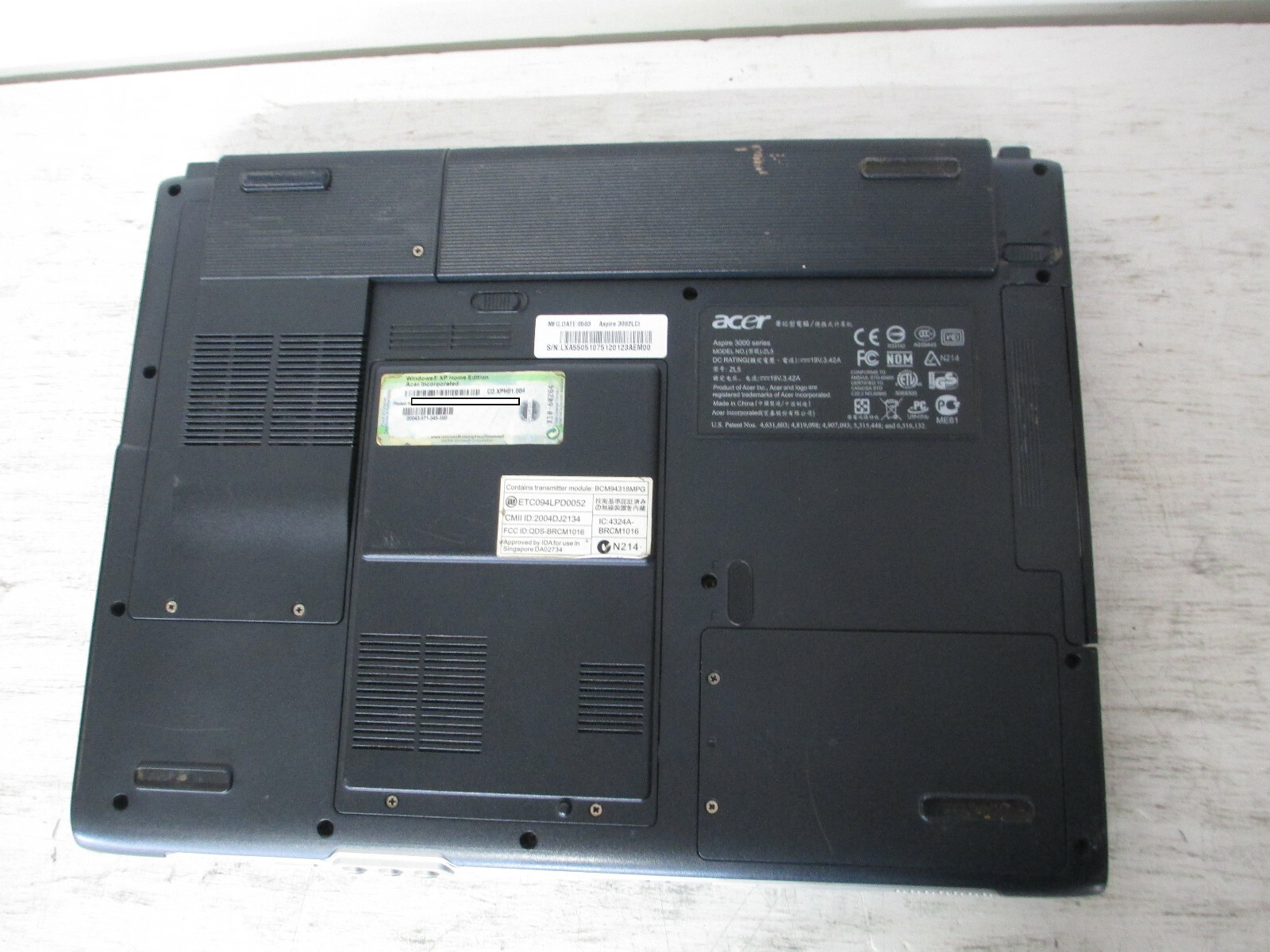Acer Aspire 3002 LCI (3000 Series ZL5) Windows XP Laptop – For Parts NO HDD